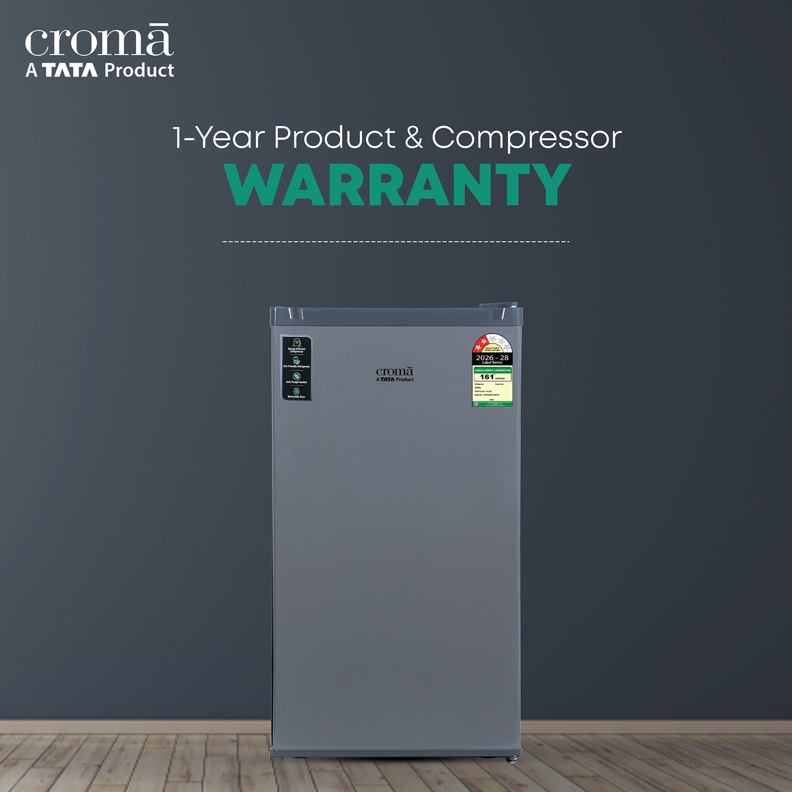 Croma 84 Litres 2 Star Direct Cool Single Door Refrigerator with Anti Fungal Gasket (Gray) Croma 84 Litres 2 Star Direct Cool Single Door Refrigerator with Anti Fungal Gasket (Gray)_9