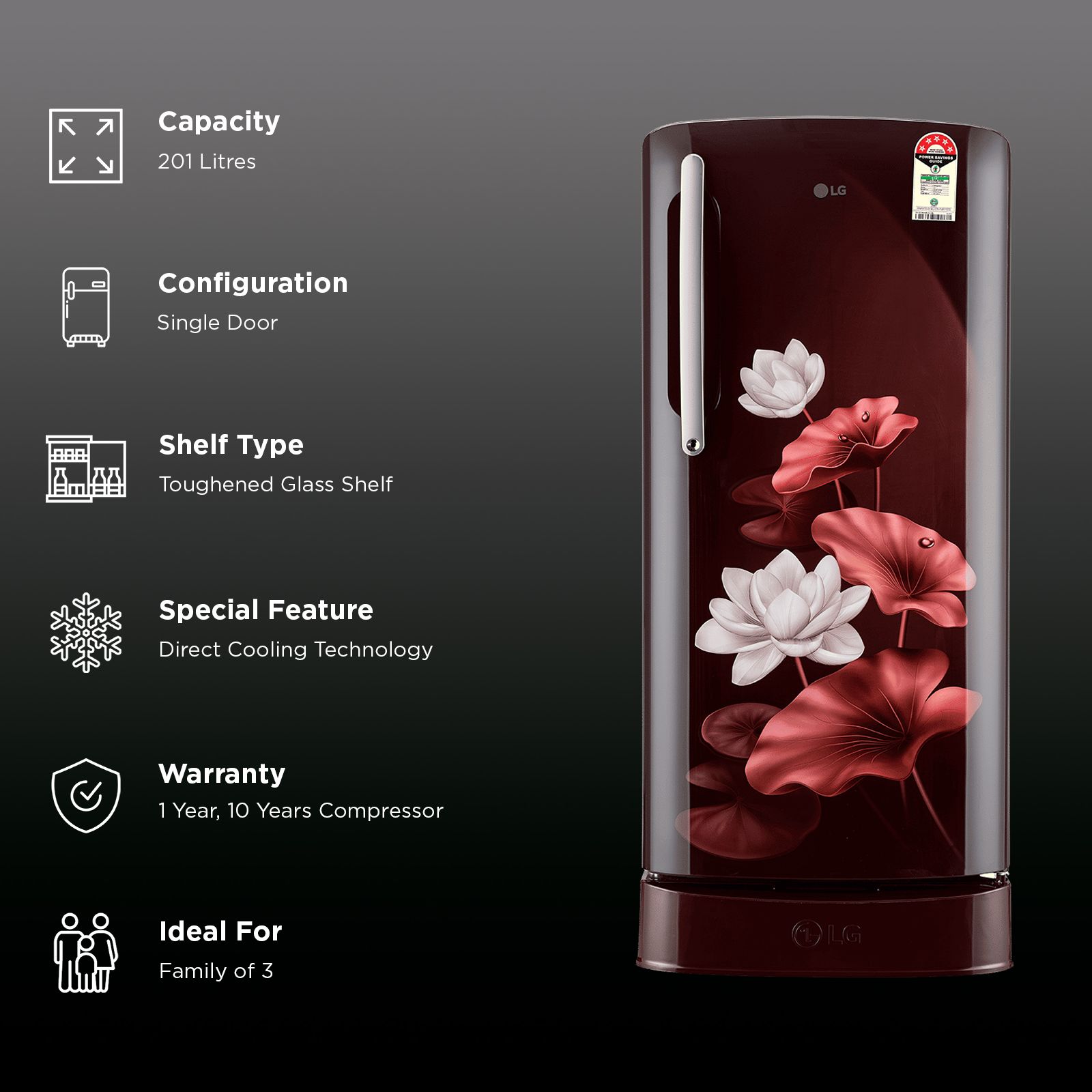 LG 201 Litres 5 Star Direct Cool Single Door Refrigerator with Smart Inverter Compressor (GLD2156ZHSL, Scarlet Lotus) (2026 Model)_2