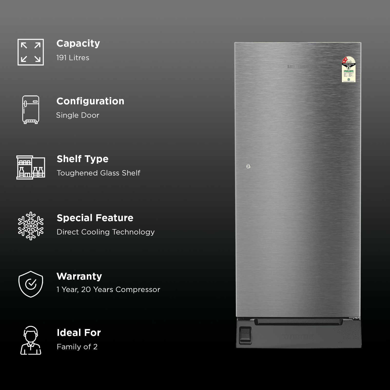 LIEBHERR Plus 191 Litres 2 Star Direct Cool Single Door Refrigerator with Hands-free Opening (DFPsiB 1931, Grey) (2026 Model) (2026 Model) LIEBHERR Plus 191 Litres 2 Star Direct Cool Single Door Refrigerator with Hands-free Opening (DFPsiB 1931, Grey) (2026 Model) (2026 Model)_2