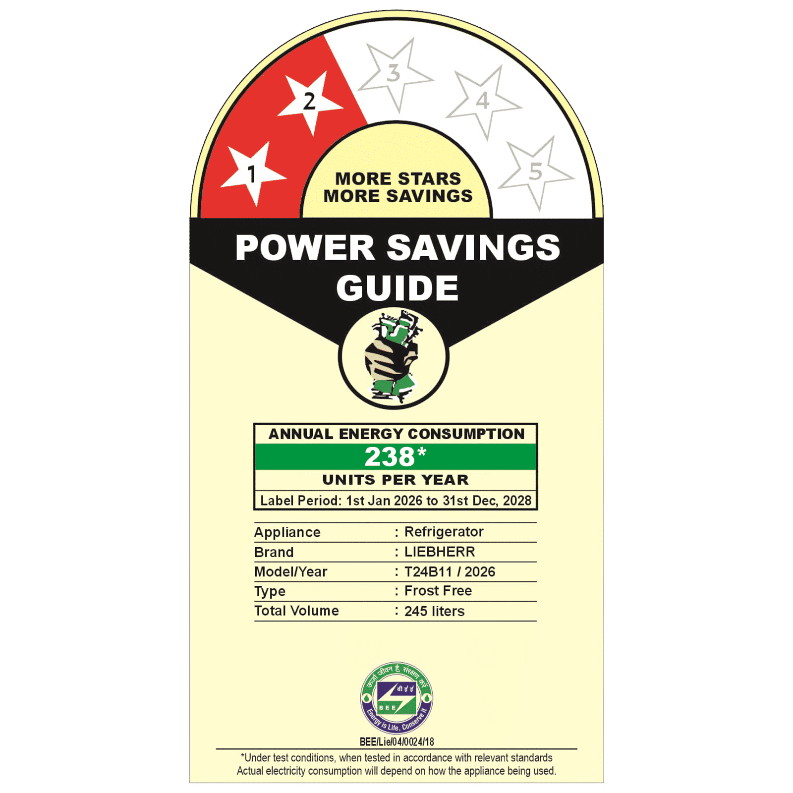 LIEBHERR Pure 225 Litres 2 Star Frost Free Double Door Refrigerator with Central Power Cooling Technology (TCHgsB 2411, Grey Steel)_2