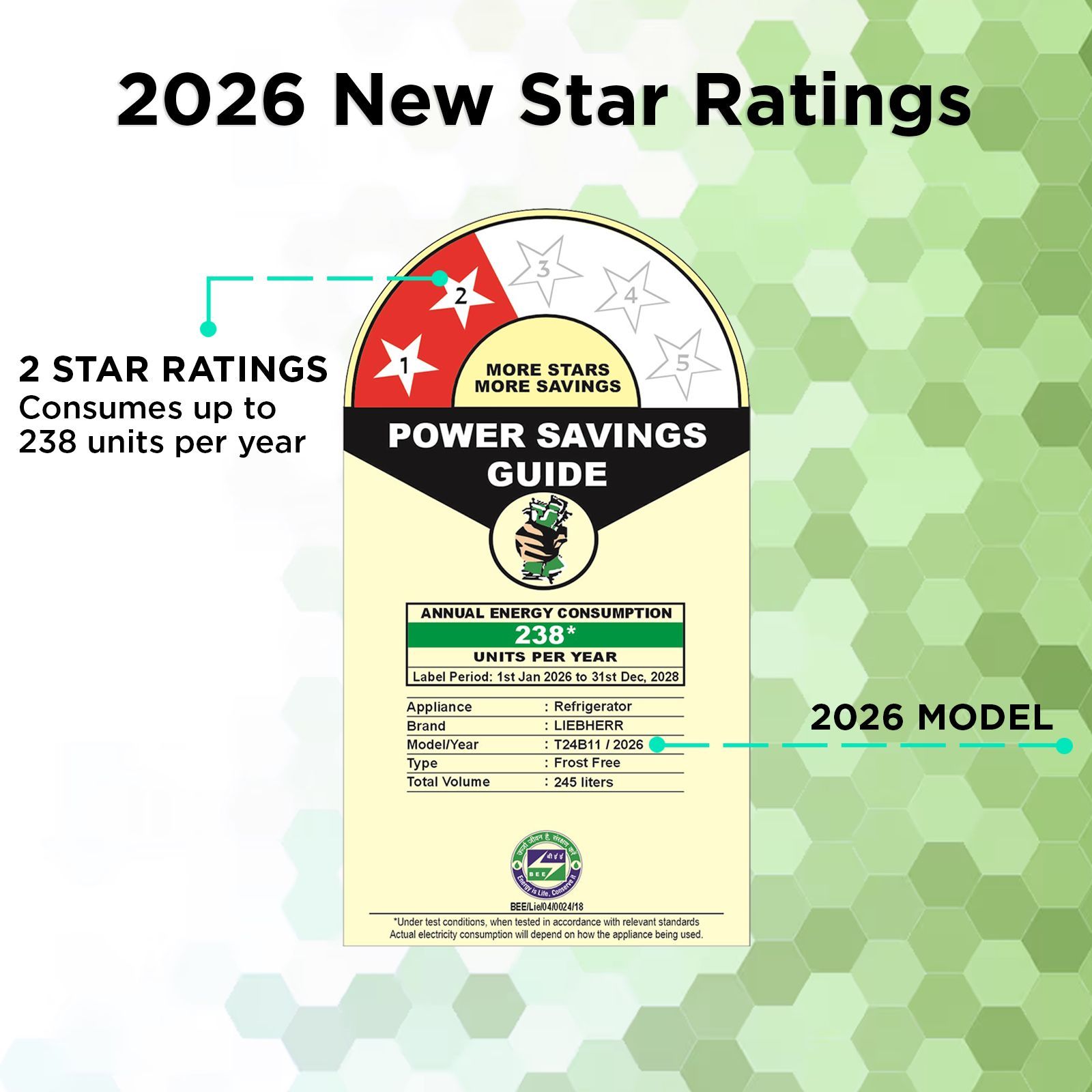 LIEBHERR Pure 225 Litres 2 Star Frost Free Double Door Refrigerator with Central Power Cooling Technology (TCHgsB 2411, Grey Steel) (2026 Model)_4