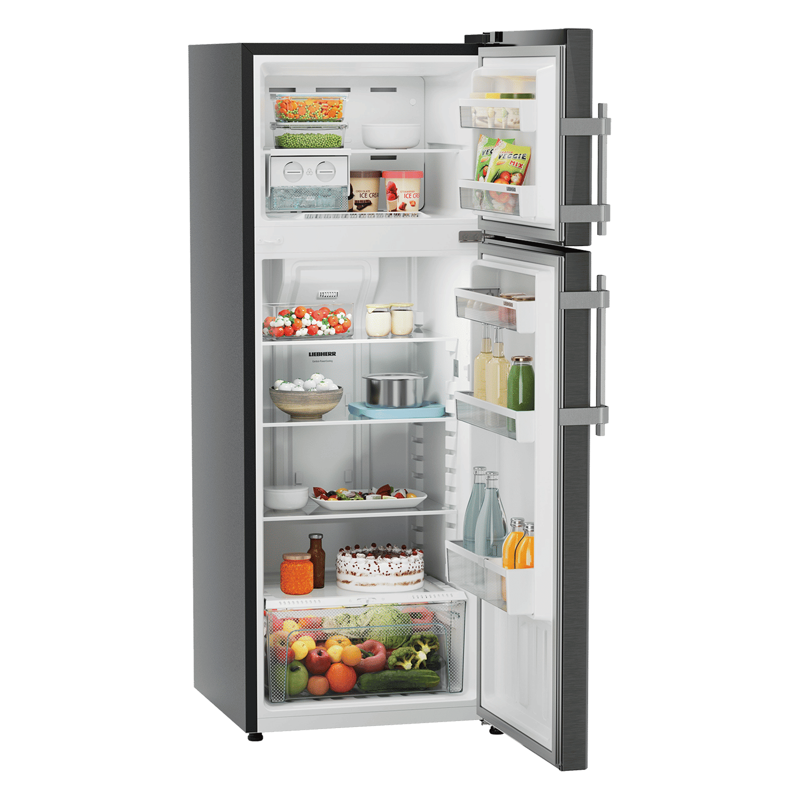 LIEBHERR Cluster 1 269 Litres 1 Star Frost Free Double Door Refrigerator with Central Power Cooling Technology (TCLbsA 2711, Black Steel)_5