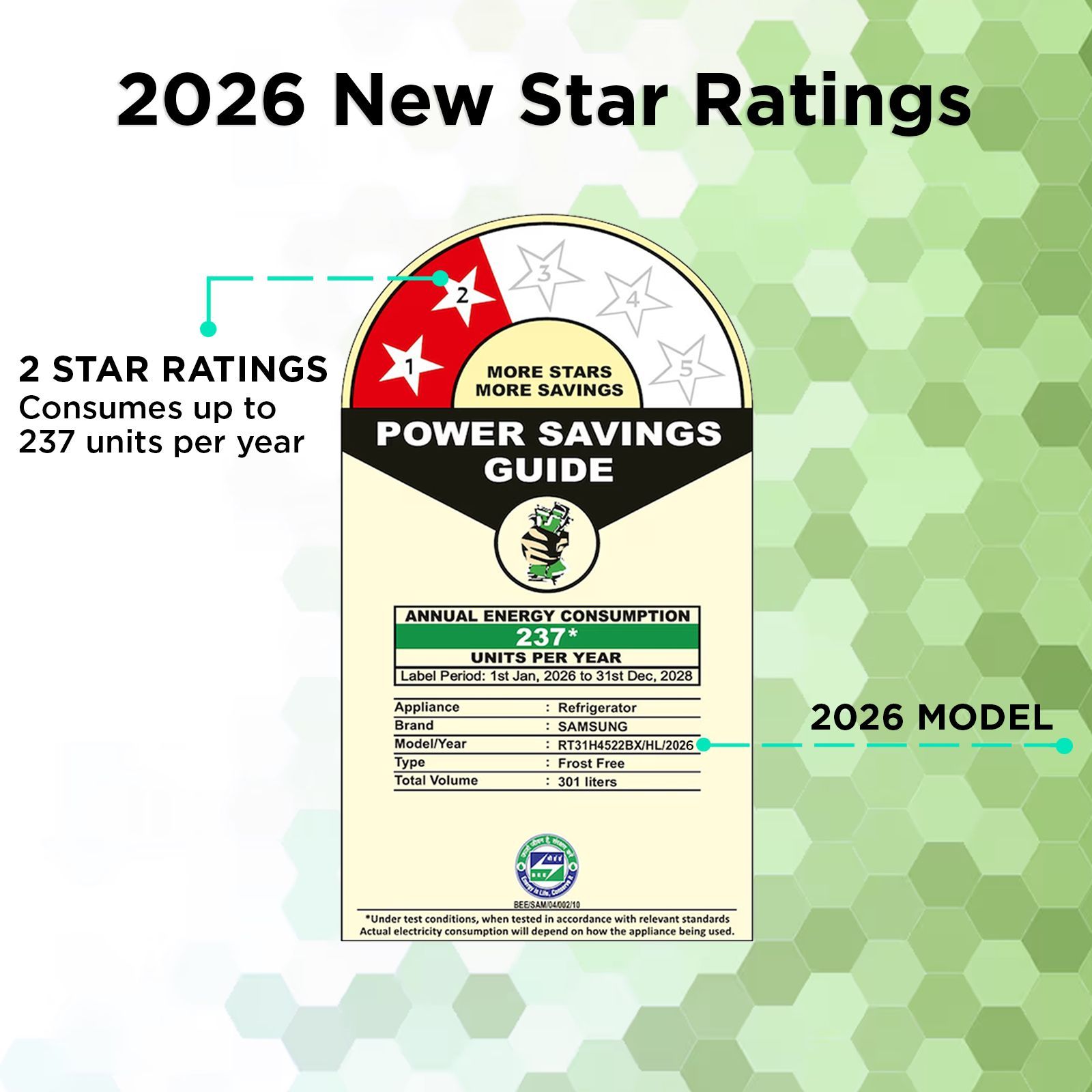 Samsung RT31 301 Litres 2 Star Frost Free Double Door Convertible Refrigerator with Twin Cooling Plus Technology (RT31H4522BX/HL, Luxe Black) (2026 Model)_2