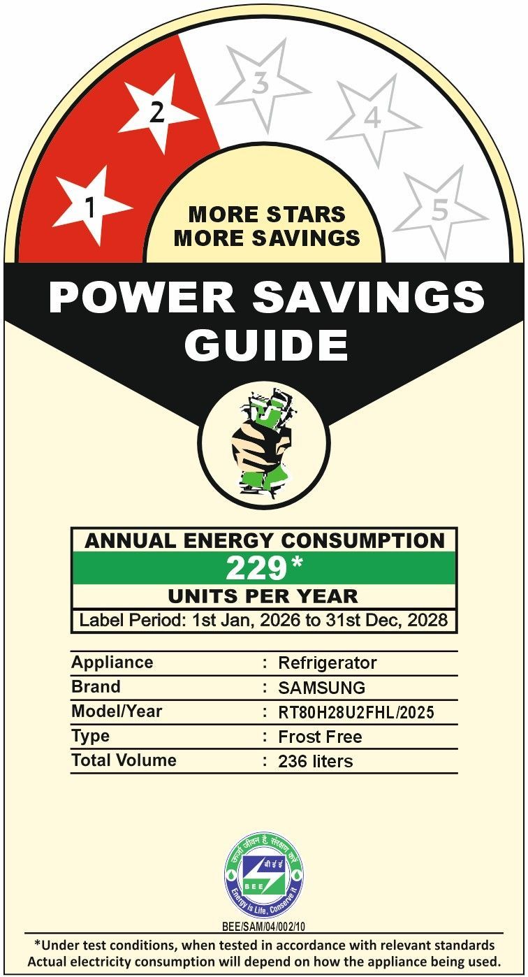 Samsung H28 236 Litres 2 Star Frost Free Double Door Smart Wifi Enabled Convertible Refrigerator with Power Cool (RT80H28U2FHL, Black Doi)_2