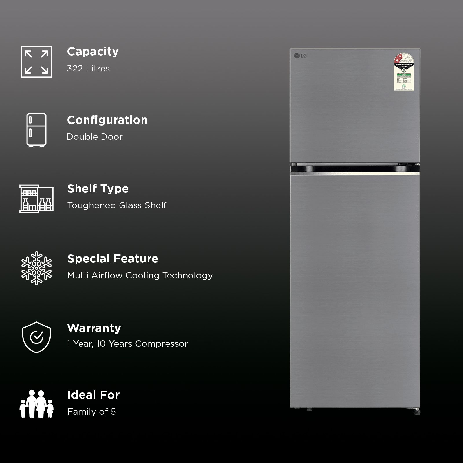 LG 322 Litres 2 Star Frost Free Double Door Convertible Refrigerator with Multi Air Flow (GLT3226SNPZ, Shiny Steel) (2026 Model)_2