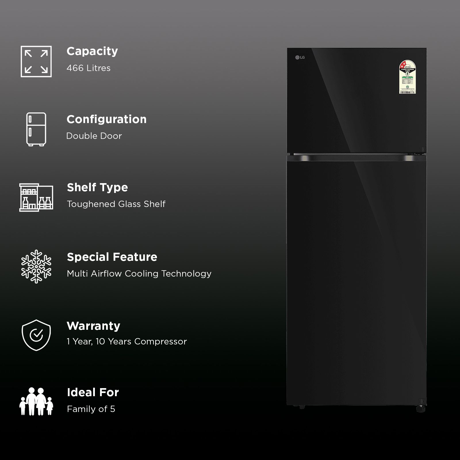 LG 466 Litres 2 Star Frost Free Double Door Smart Wifi Enabled Convertible Refrigerator with Fresh 0 Zone (GLT4626TEBM, Black Mirror) (2026 Model)_2
