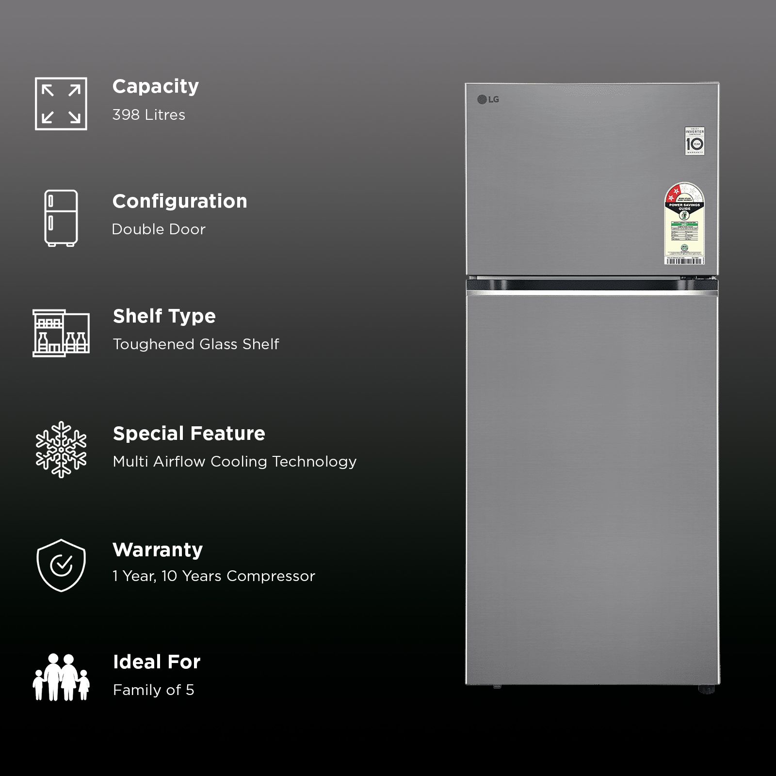 LG 398 Litres 2 Star Frost Free Double Door Smart Wifi Enabled Convertible Refrigerator with Multi Air Flow (GLT4026SNPZ, Shiny Steel) (2026 Model)_2
