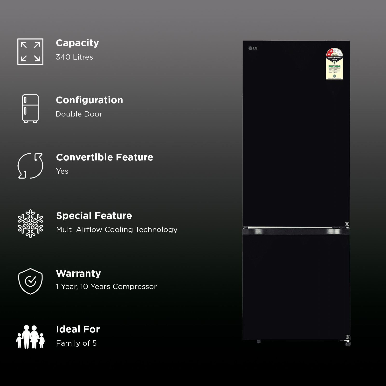 LG 340 Litres 2 Star Frost Free Double Door Bottom Mount Smart Wifi Enabled Convertible Refrigerator with Dual Veg Basket (GLB3426BEBM, Black Mirror) (2026 Model)_2