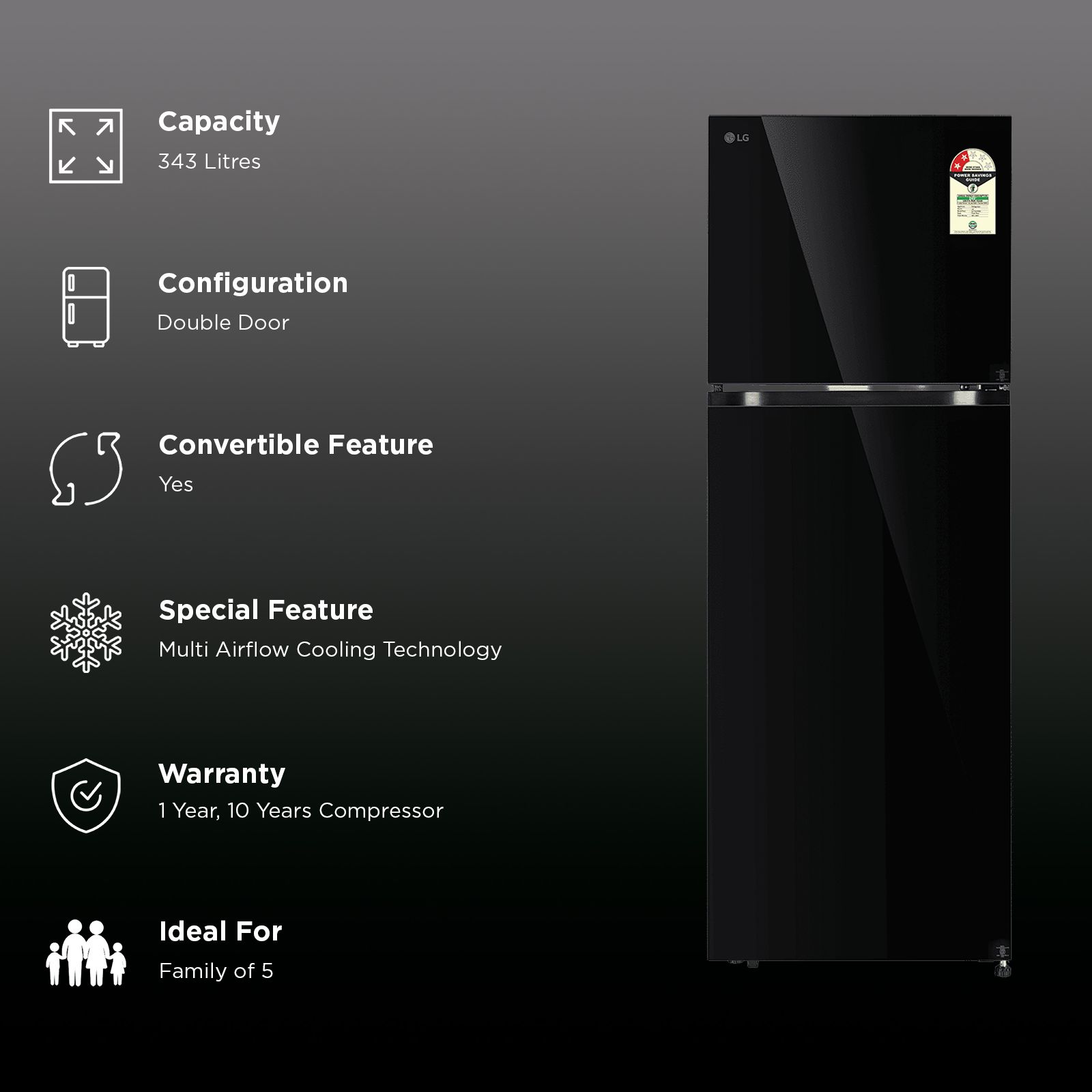 LG 343 Litres 2 Star Frost Free Double Door Convertible Refrigerator with Smart Inverter Compressor (GLT3426SNBM, Black Mirror) (2026 Model)_2