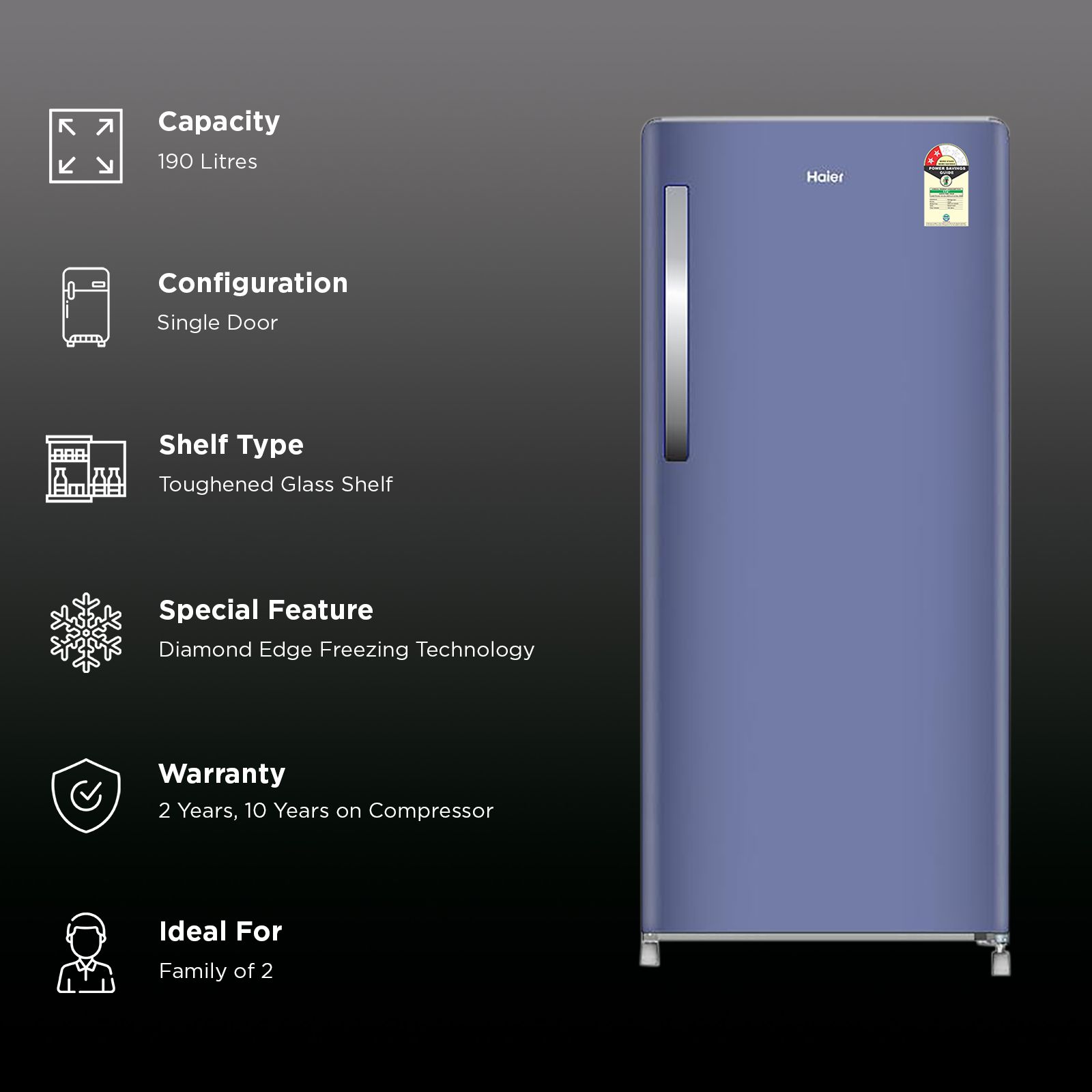 Haier 190 Litres 2 Star Direct Cool Single Door Refrigerator with Toughened Glass Shelves (HRD-2112BRBA-N, Radish Blue) (2026 Model) (2026 Model) Haier 190 Litres 2 Star Direct Cool Single Door Refrigerator with Toughened Glass Shelves (HRD-2112BRBA-N, Radish Blue) (2026 Model) (2026 Model)_2