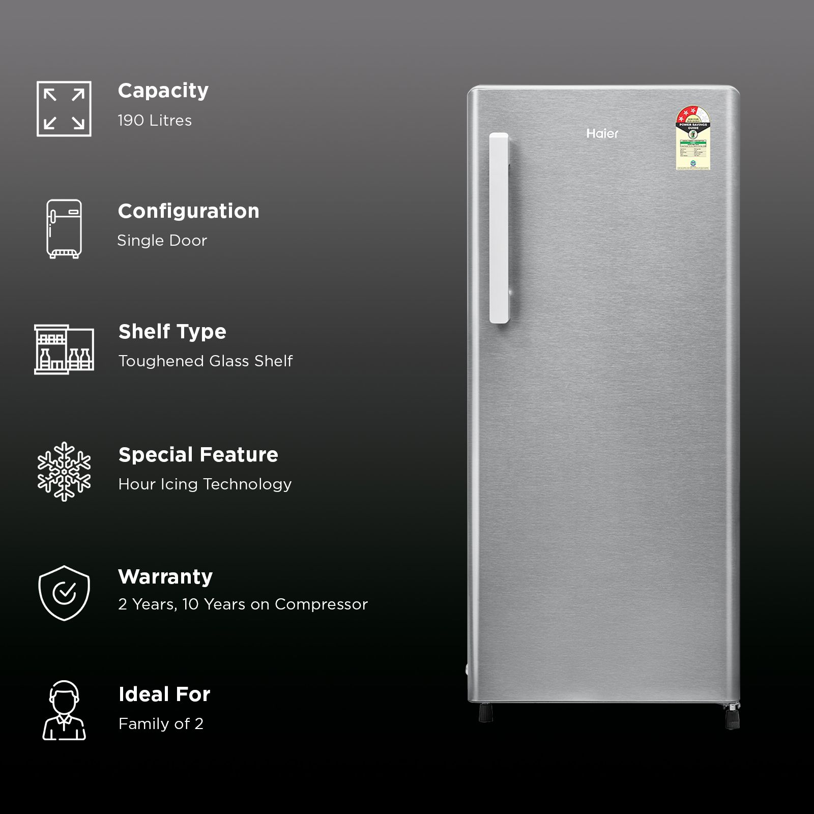 Haier 190 Litres 3 Star Direct Cool Single Door Refrigerator with Stabilizer Free Operation (HRD-2113BBSA-N, Brushline Silver) (2026 Model) (2026 Model)_2