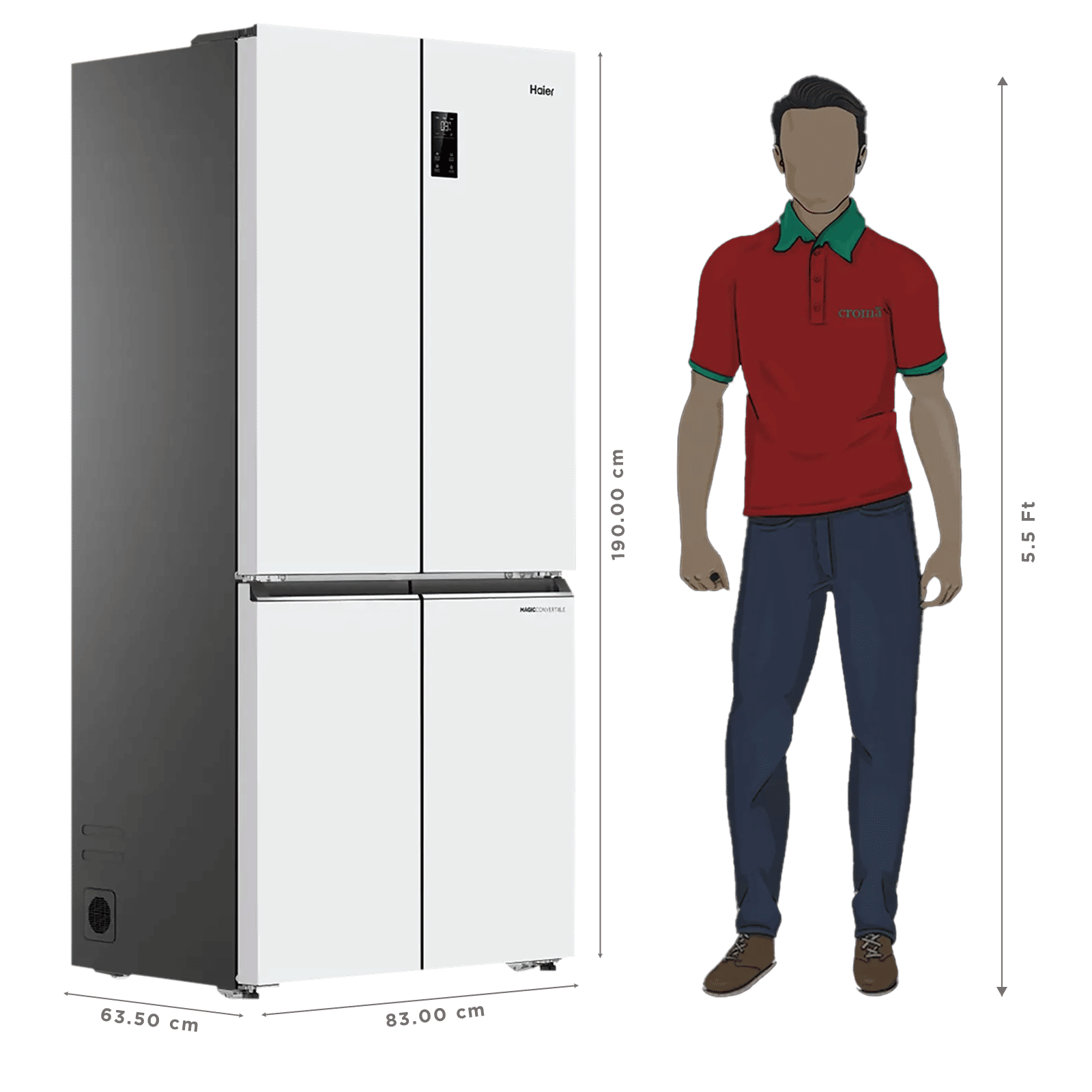 Haier Vogue Lumiere 520 Litres 3 Star Frost Free Side by Side Refrigerator with Digital Display Panel (HRB-600PW, Pearl White) (2026 Model)_3