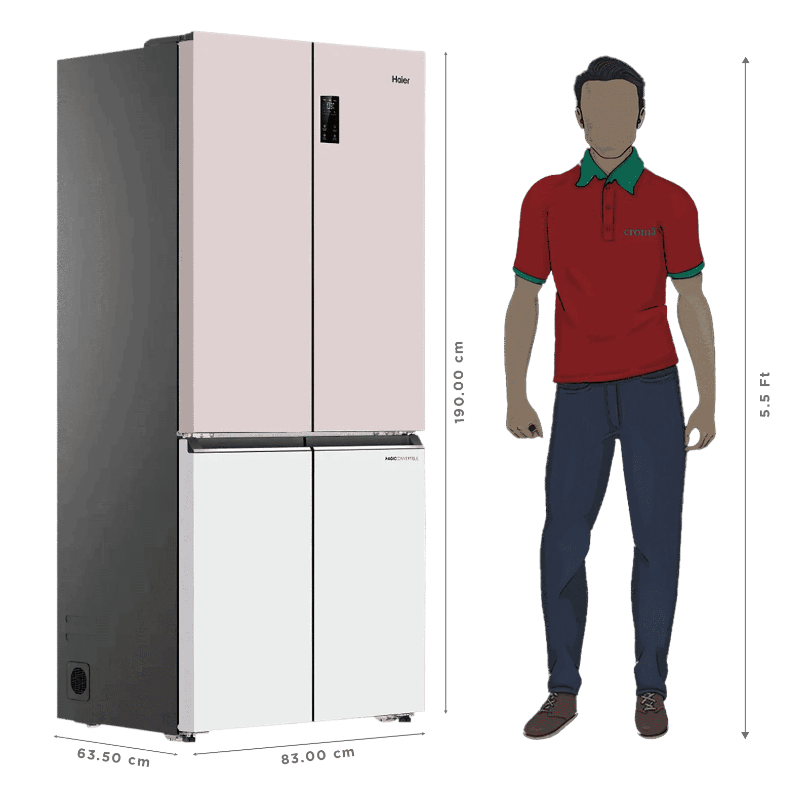 Haier Vogue Lumiere 520 Litres 3 Star Frost Free Side by Side Refrigerator with Digital Display Panel (HRB-600RW, Rosette White) (2026 Model)_3