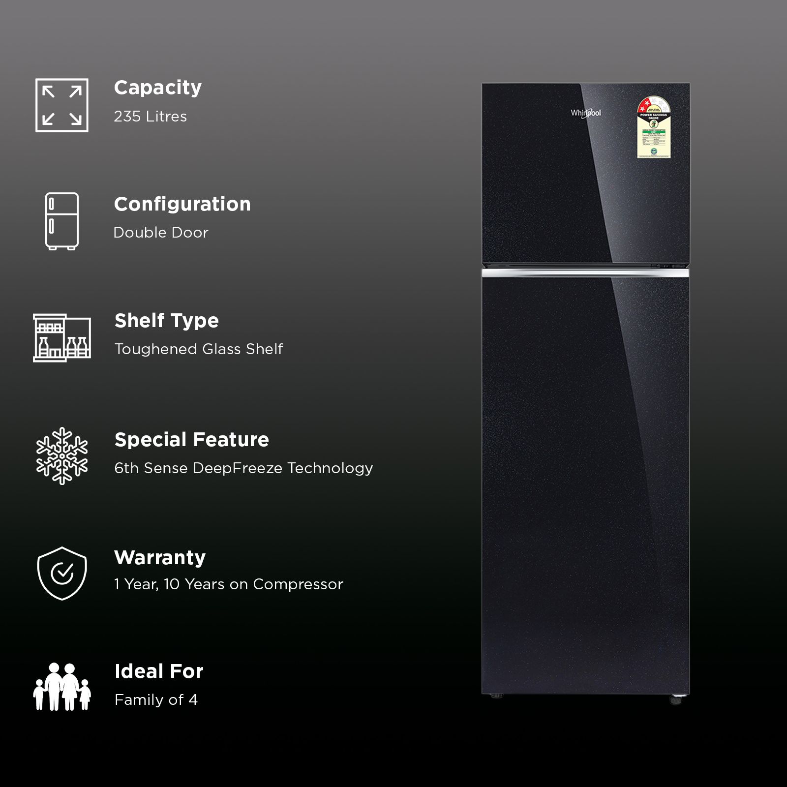Whirlpool Neofresh 235 Litres 2 Star Frost Free Double Door Refrigerator with 6th Sense Technology (22328, Black) Whirlpool Neofresh 235 Litres 2 Star Frost Free Double Door Refrigerator with 6th Sense Technology (22328, Black)_2