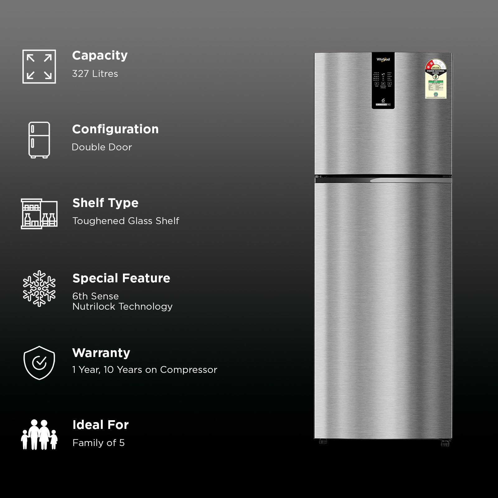 Whirlpool Intellifresh Pro 327 Litres 2 Star Frost Free Double Door Convertible Refrigerator with 6th Sense Deep Freeze Technology (22424, Silver) (2026 Model) Whirlpool Intellifresh Pro 327 Litres 2 Star Frost Free Double Door Convertible Refrigerator with 6th Sense Deep Freeze Technology (22424, Silver) (2026 Model)_2