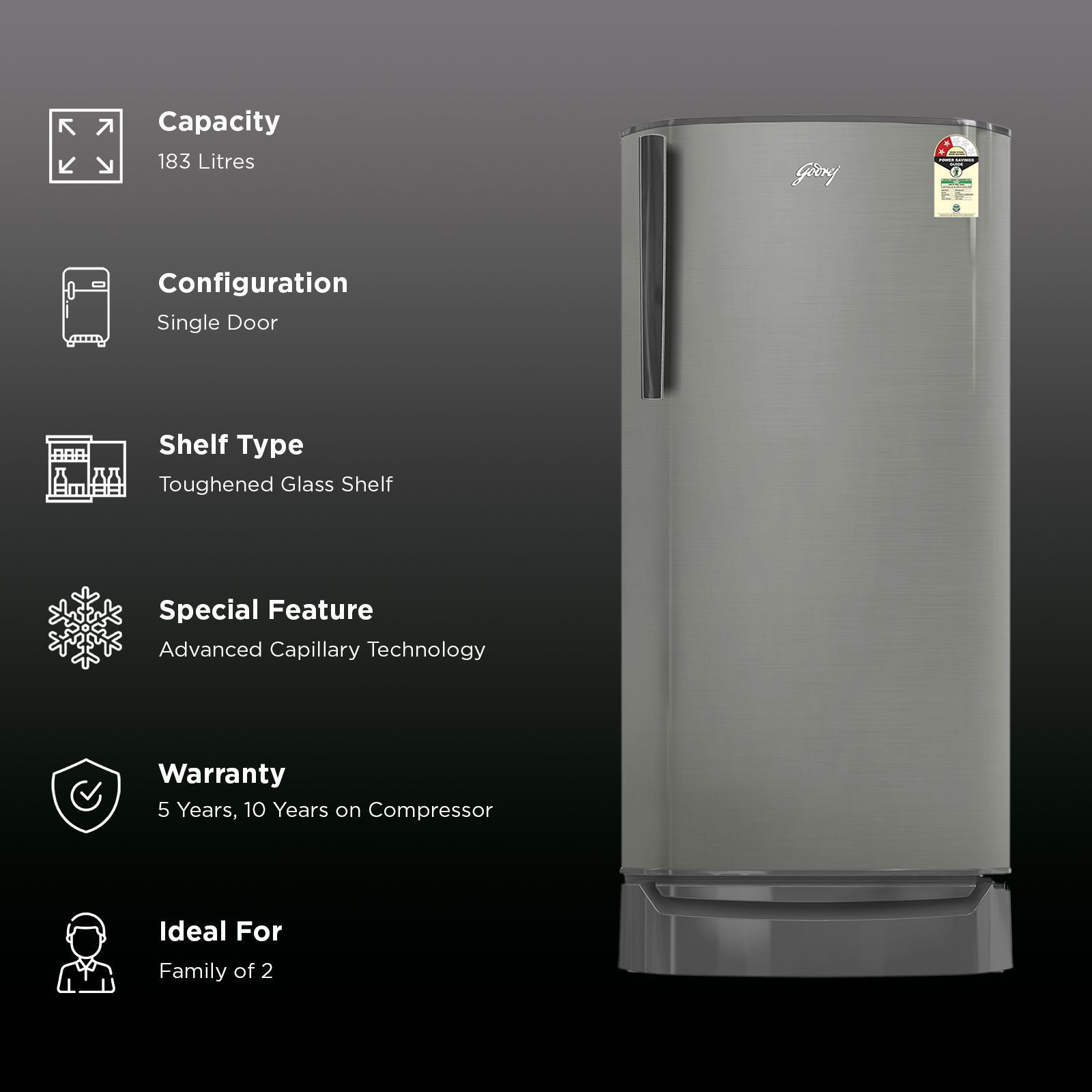 Godrej Rio Plus 183 Litres 2 Star Direct Cool Single Door Refrigerator with Turbo Cool Technology (52141501SD03938, Steel Glow) Godrej Rio Plus 183 Litres 2 Star Direct Cool Single Door Refrigerator with Turbo Cool Technology (52141501SD03938, Steel Glow)_2