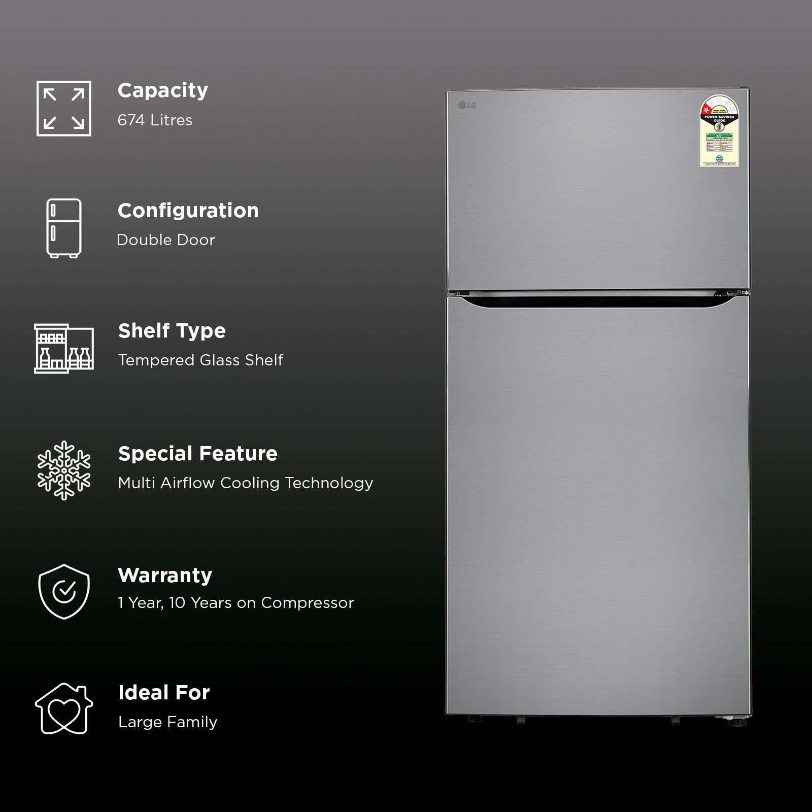 LG 674 Litres 1 Star Frost Free Double Door Refrigerator with Express Freeze (GLT6816ODPZ, Shiny Steel) (2026 Model) LG 674 Litres 1 Star Frost Free Double Door Refrigerator with Express Freeze (GLT6816ODPZ, Shiny Steel) (2026 Model)_2