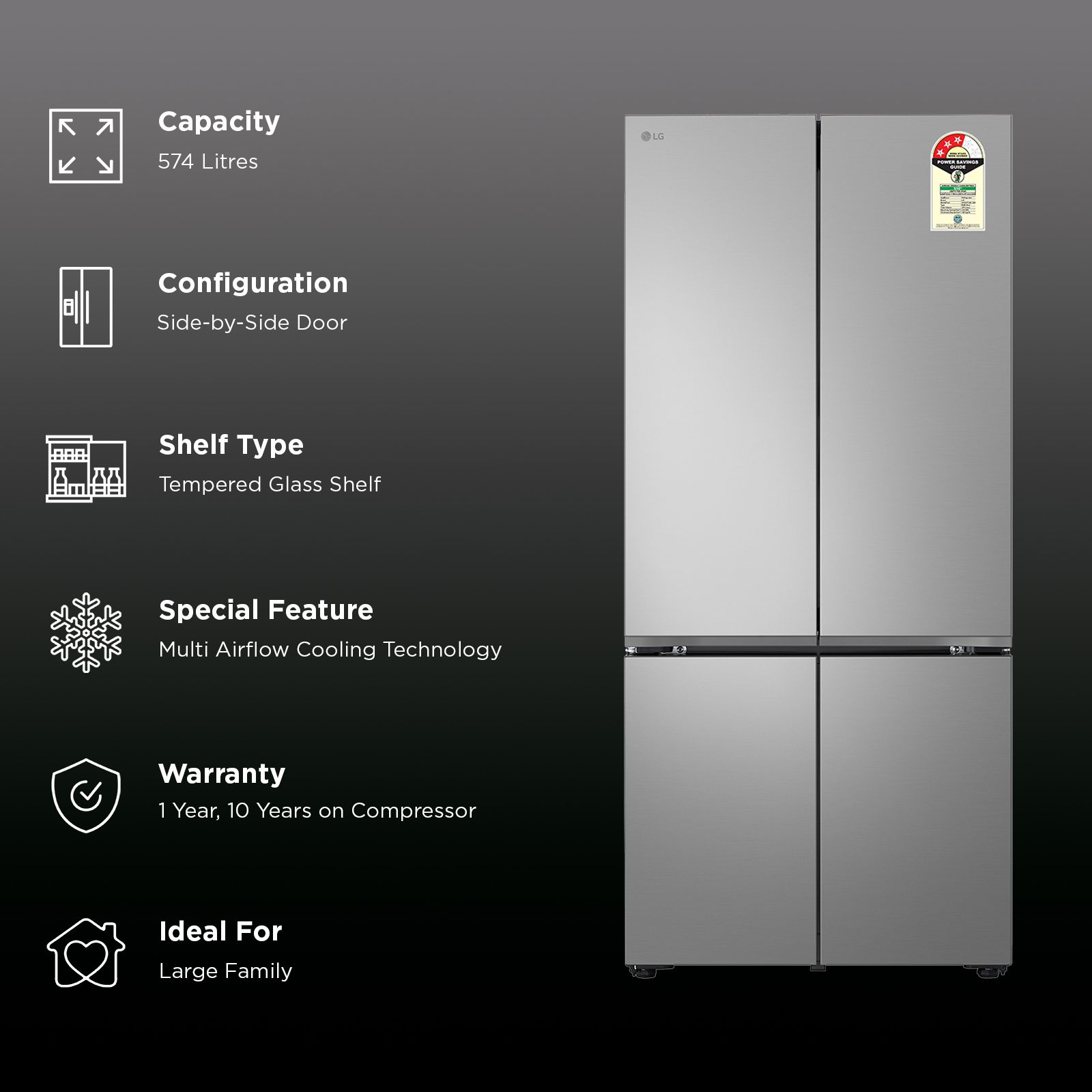 LG 574 Litres 3 Star Frost Free Side by Side Refrigerator with Smart Diagnosis (GVB23FFLMB, Prime Silver) (2026 Model)_2