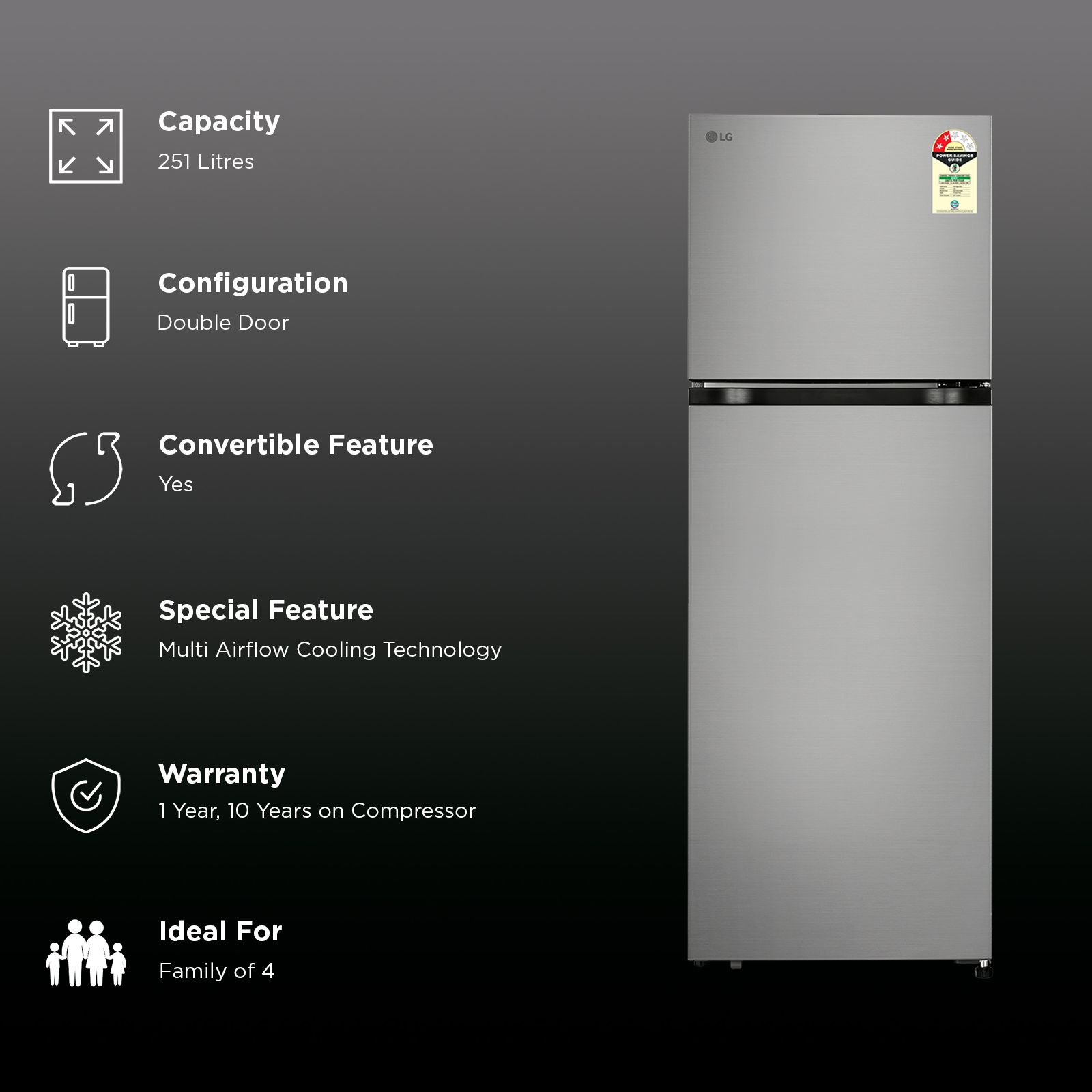 LG 251 Litres 2 Star Frost Free Double Door Convertible Refrigerator with Express Freeze (GLT2526XWPZ, Shiny Steel) (2026 Model)_2