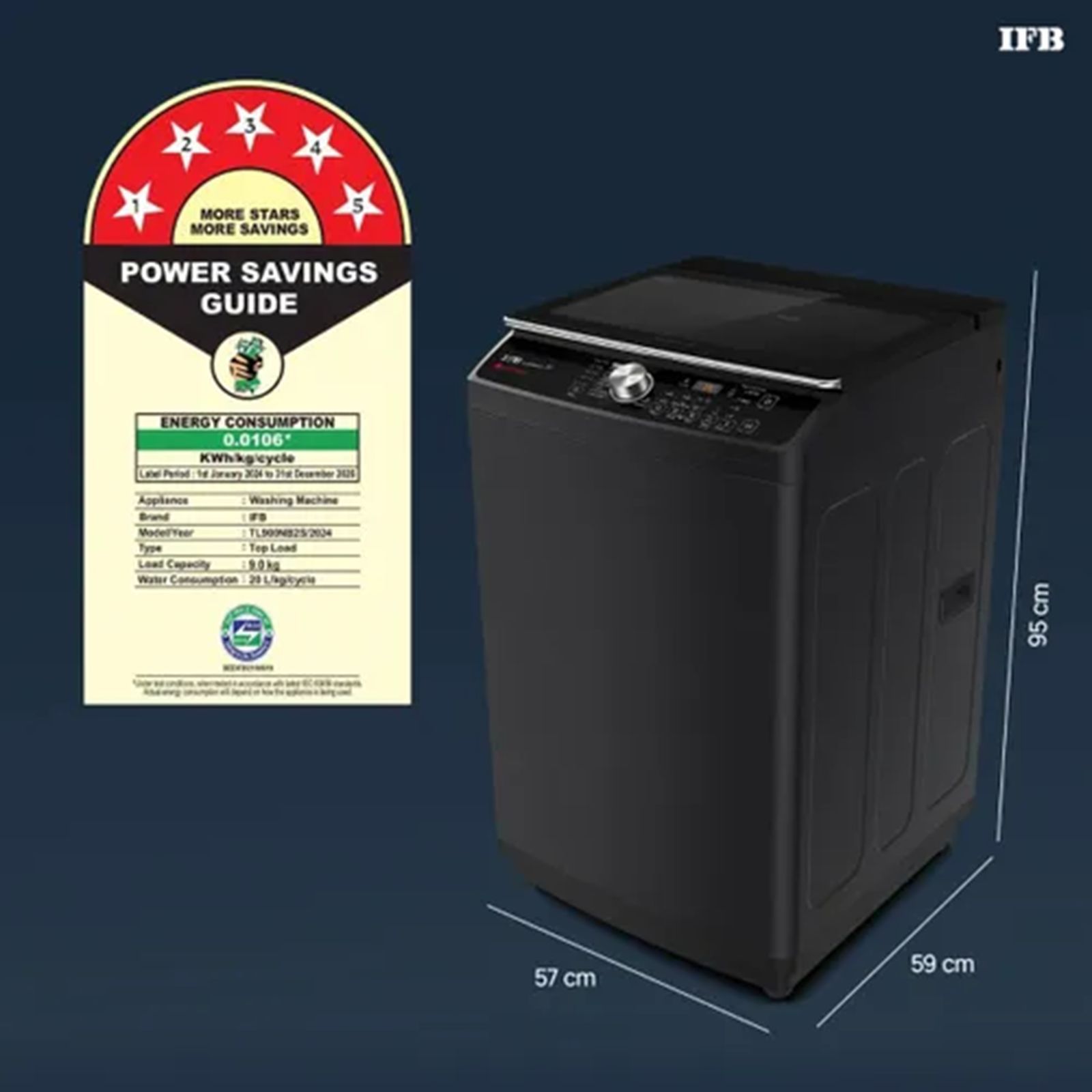 IFB 9 kg 5 Star Fully Automatic Top Load Washing Machine (TL900NB2S, 8903287032653, With Eco Inverter, Noir Black)_6