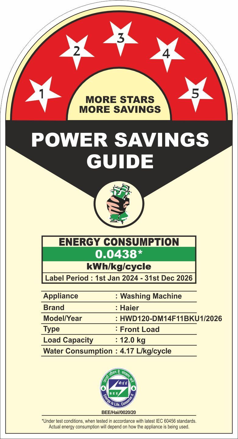 Haier 12/7 kg 5 Star Wi-Fi Inverter Fully Automatic Front Load Washer Dryer (F11, HWD120-DM14F11BKU1, Direct Motion Motor, Black)_2