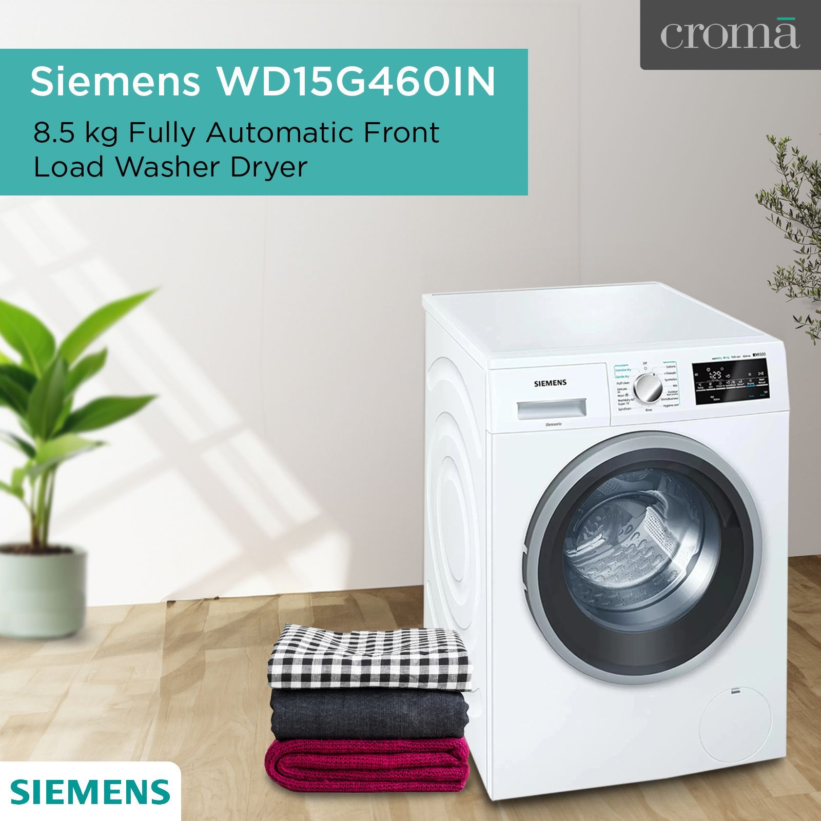 SIEMENS 8.5 kg Fully Automatic Front Load Washer Dryer (WD15G460IN, In-built Heater, White)_6