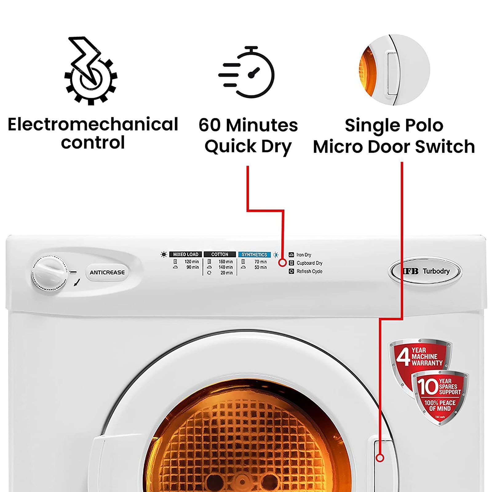 IFB 5.5 kg 5 Star Fully Automatic Front Load Dryer (TURBO DRY 550, Lint Filter, White)_18