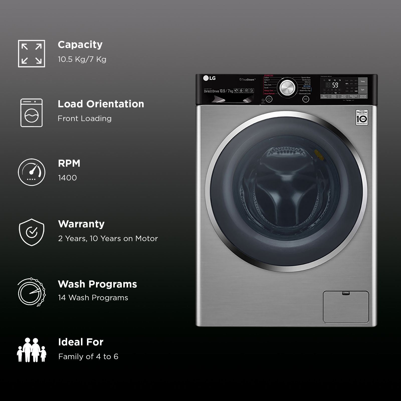 LG 10.5/7 kg Inverter Fully Automatic Front Load Washer Dryer (F4J9JHP2TD.ASSPEIL, Wi-Fi Support, Stainless Steel)_2