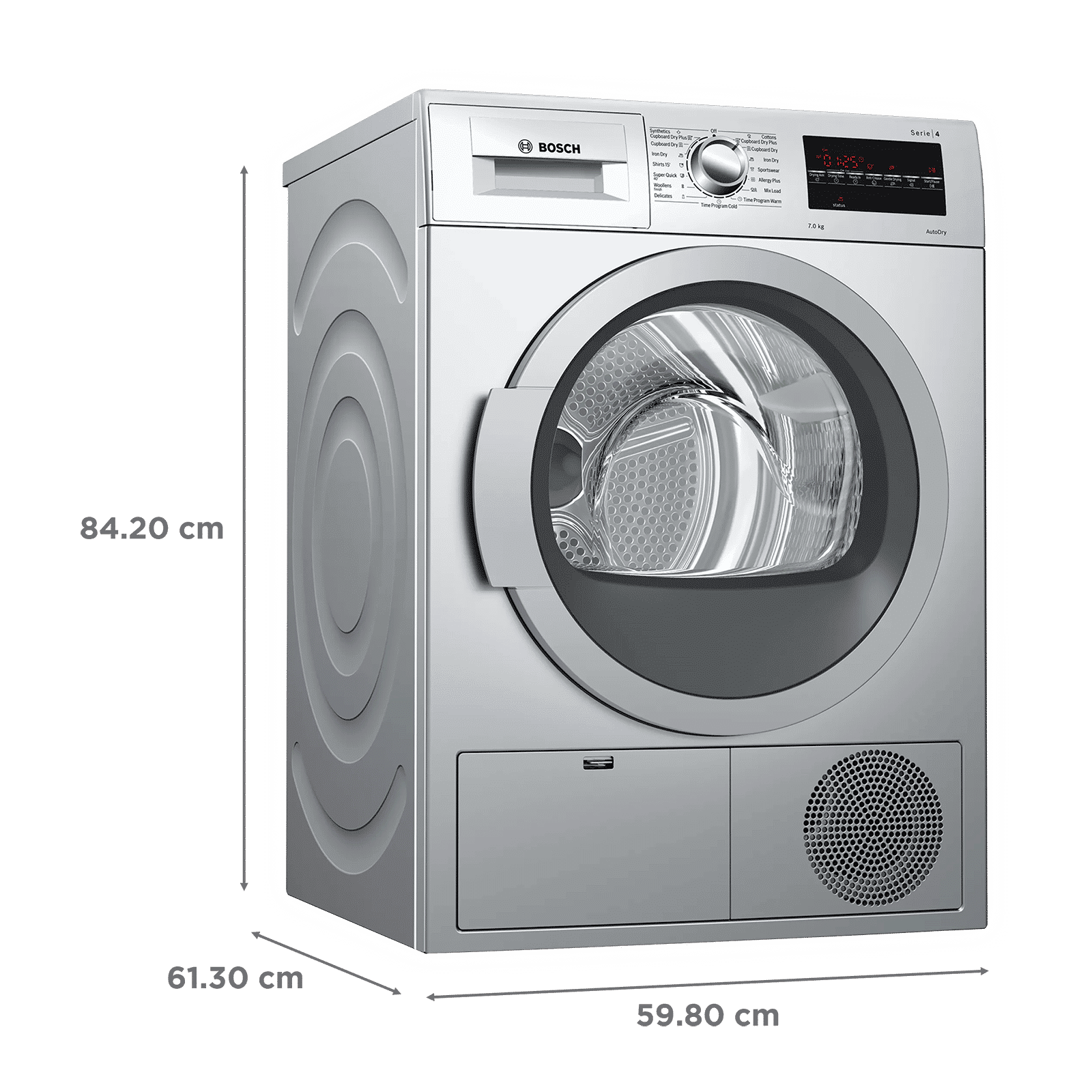 BOSCH 7 kg 5 Star Fully Automatic Front Load Dryer (Series 4, WTG86409IN, In-Built Heater, Silver)_3