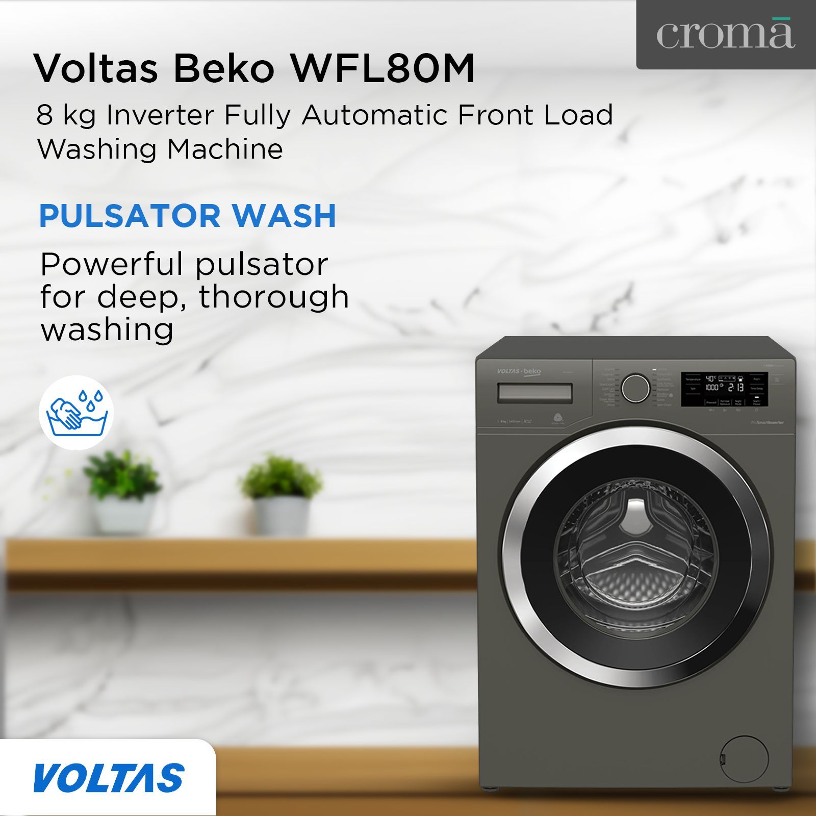 Voltas Beko 8 kg Inverter Fully Automatic Front Load Washing Machine (WFL80M, In-Built Heater, Manhattan Grey) Voltas Beko 8 kg Inverter Fully Automatic Front Load Washing Machine (WFL80M, In-Built Heater, Manhattan Grey)_9
