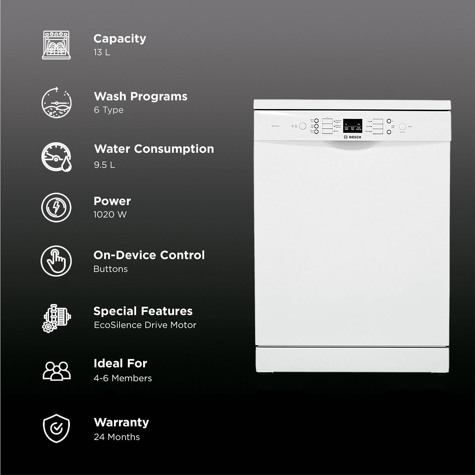 BOSCH Series 6 13 Place Settings Free Standing Dishwasher with Glass Protection Technology (White)_3