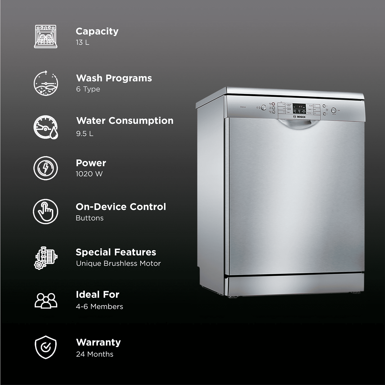 BOSCH Series 6 13 Place Settings Free Standing Dishwasher with Glass Protection Technology (Silver Inox)_3