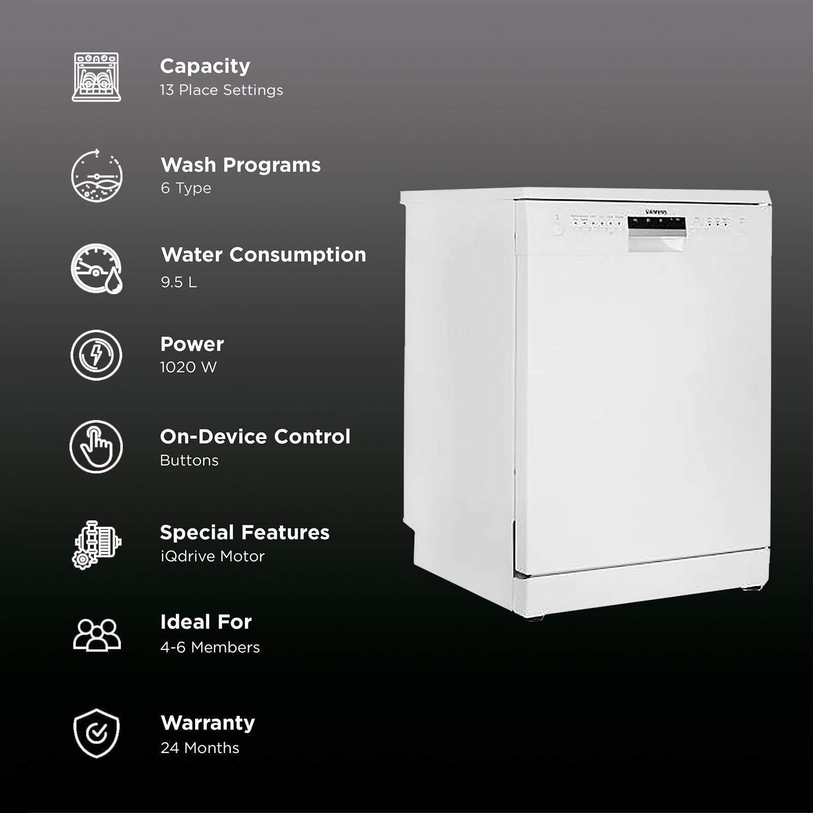 SIEMENS iQ500 13 Place Settings Free Standing Dishwasher with Glass Protection Technology (White)_3