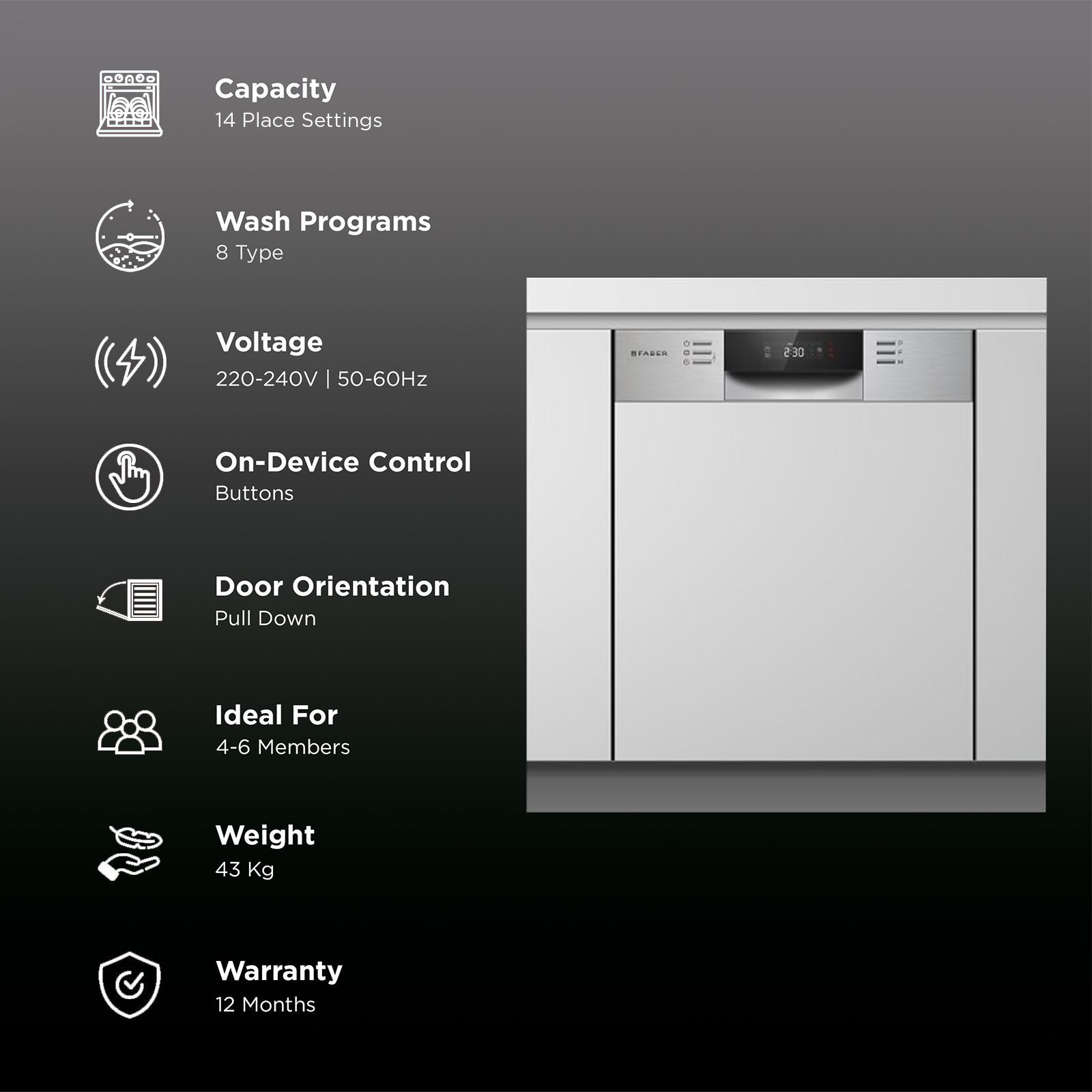 FABER FSID 8PR 14S 14 Place Settings Built-in Dishwasher with Salt & Rinse Aid Indicators (Stainless Steel)_3