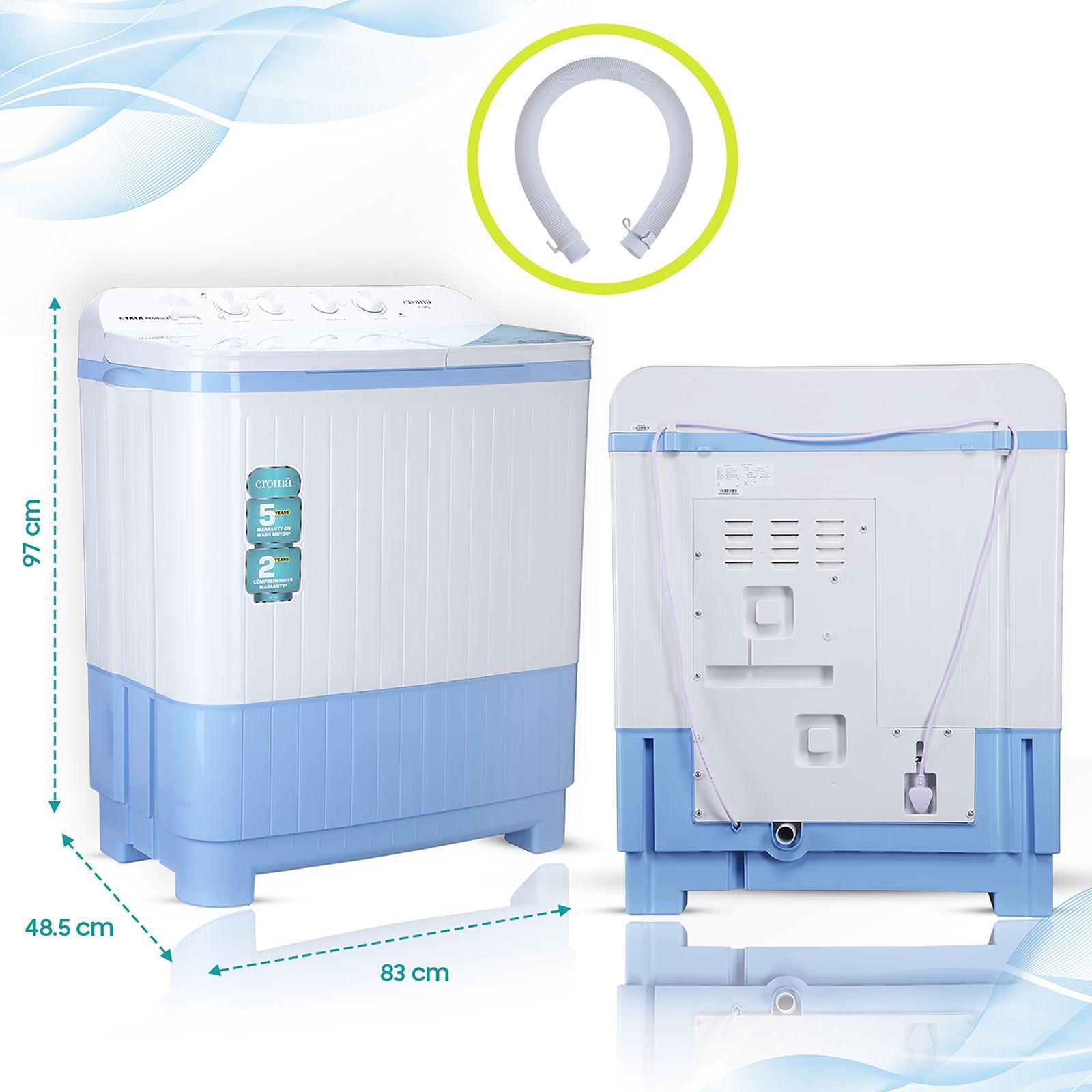 Croma 7.5 kg Semi Automatic Washing Machine with Auto Unbalancing Detection ( White) Croma 7.5 kg Semi Automatic Washing Machine with Auto Unbalancing Detection ( White)_12