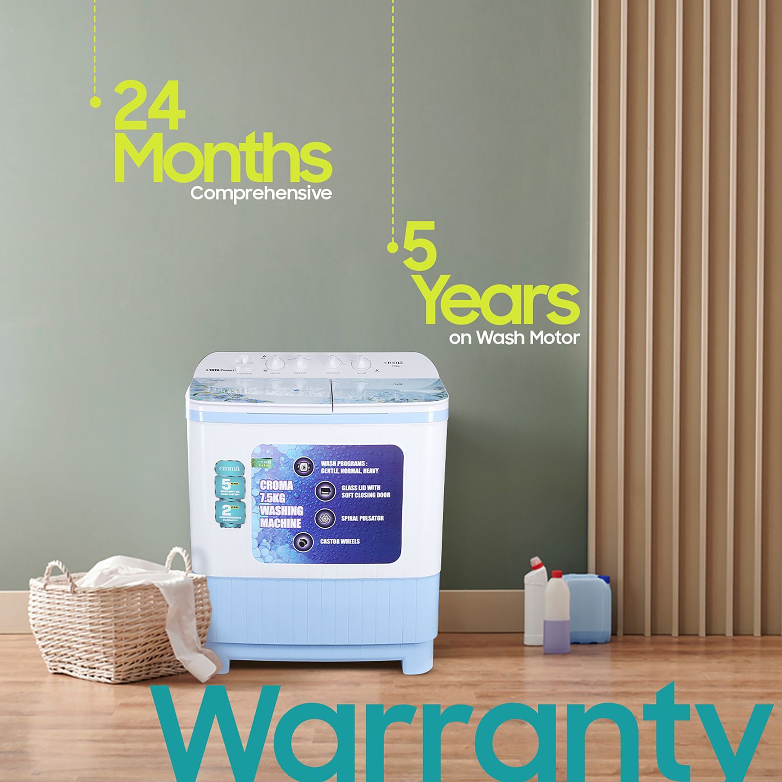 Croma 7.5 kg Semi Automatic Washing Machine with Auto Unbalancing Detection ( White) Croma 7.5 kg Semi Automatic Washing Machine with Auto Unbalancing Detection ( White)_16