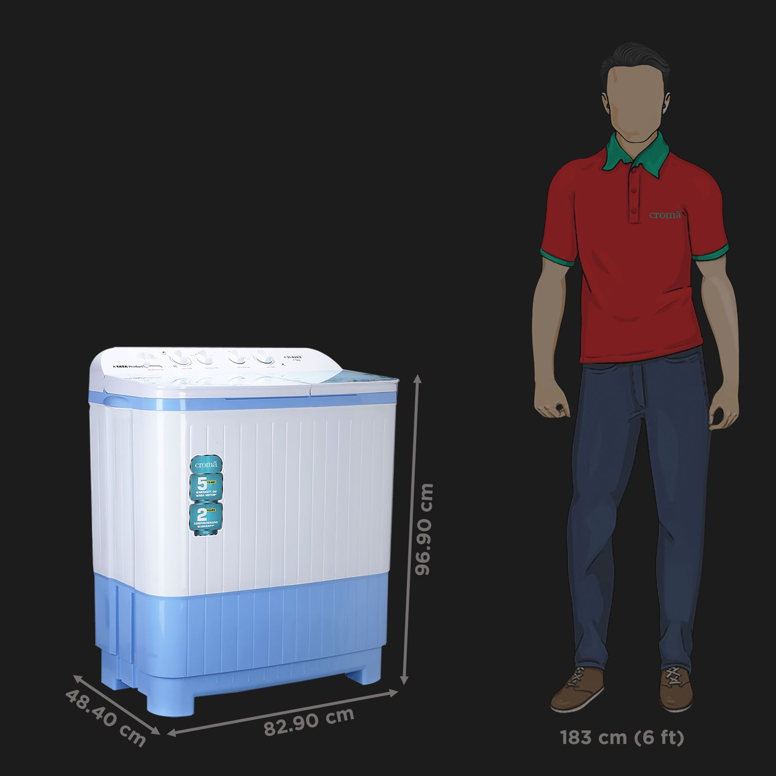 Croma 7.5 kg Semi Automatic Washing Machine with Auto Unbalancing Detection ( White) Croma 7.5 kg Semi Automatic Washing Machine with Auto Unbalancing Detection ( White)_3