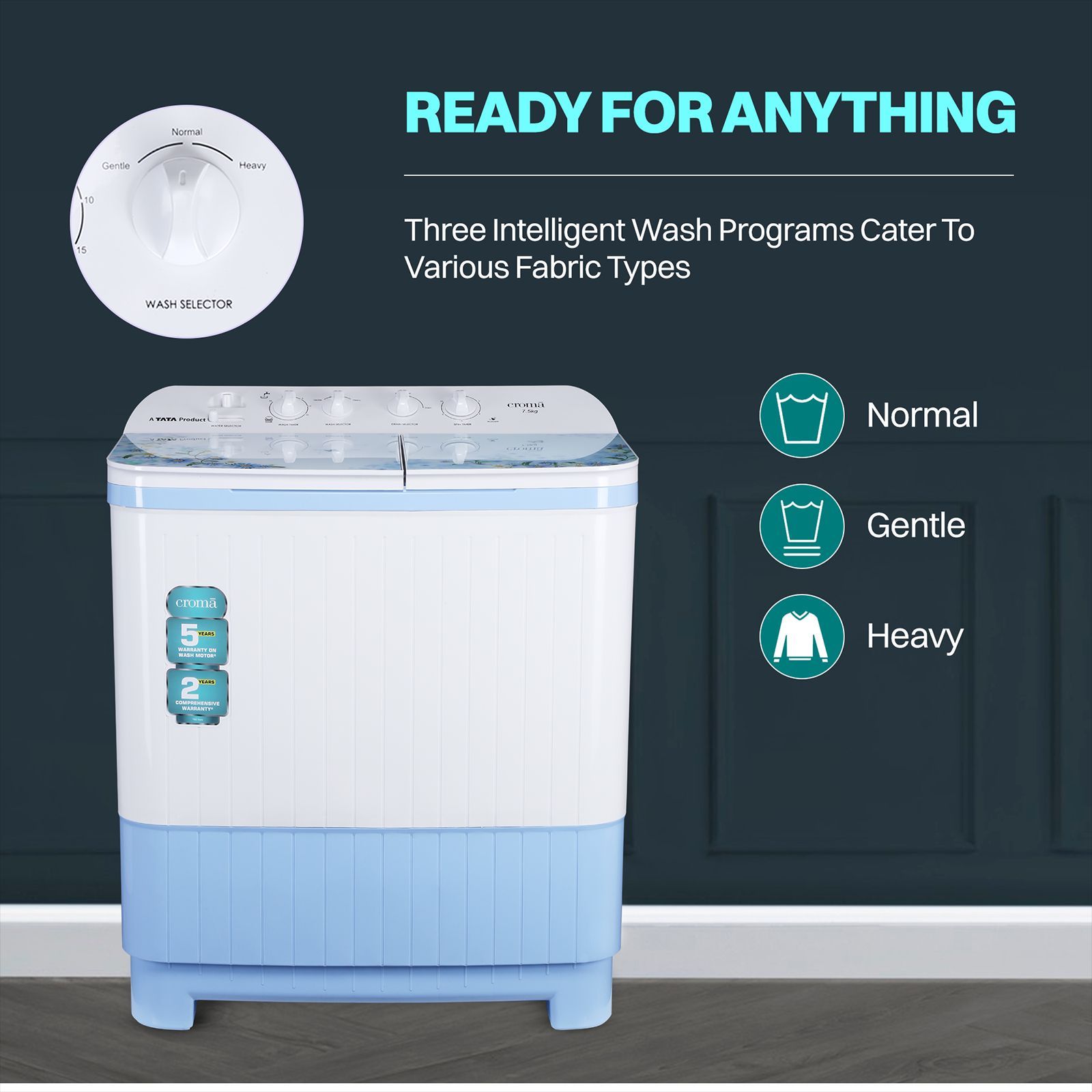 Croma 7.5 kg Semi Automatic Washing Machine with Auto Unbalancing Detection ( White) Croma 7.5 kg Semi Automatic Washing Machine with Auto Unbalancing Detection ( White)_10