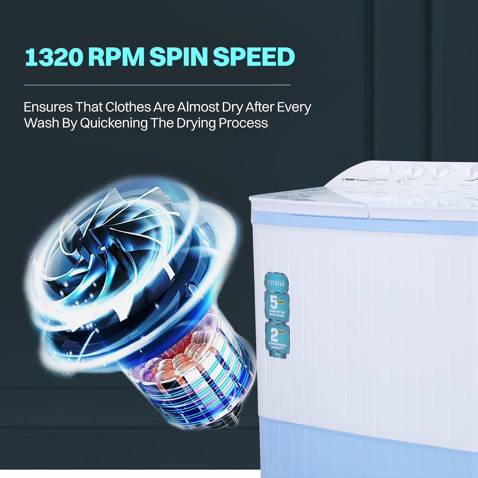 Croma 7.5 kg Semi Automatic Washing Machine with Auto Unbalancing Detection ( White) Croma 7.5 kg Semi Automatic Washing Machine with Auto Unbalancing Detection ( White)_7