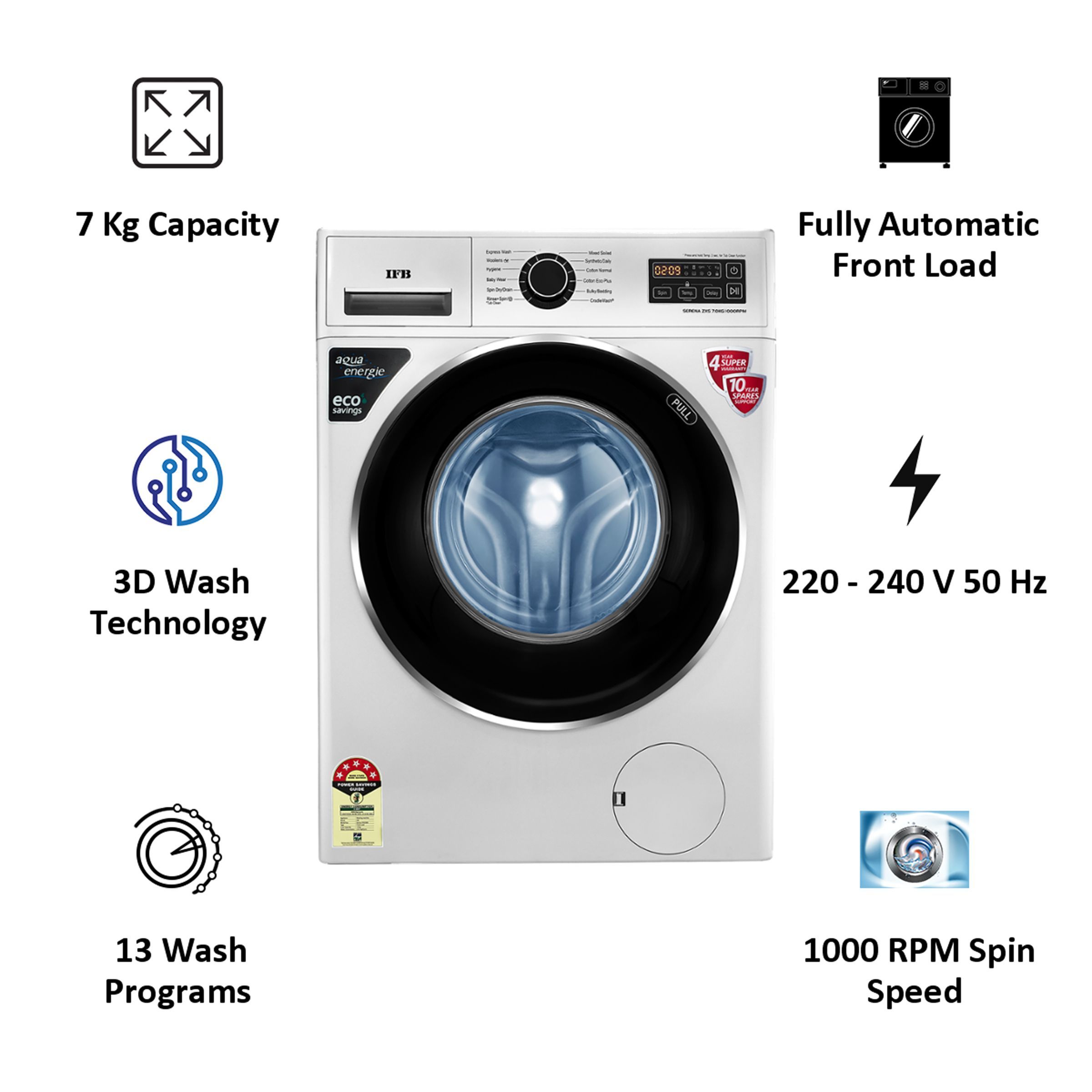 IFB 7 kg 5 Star Fully Automatic Front Load Washing Machine (Serena ZXS, Aqua Energie, Silver)_5