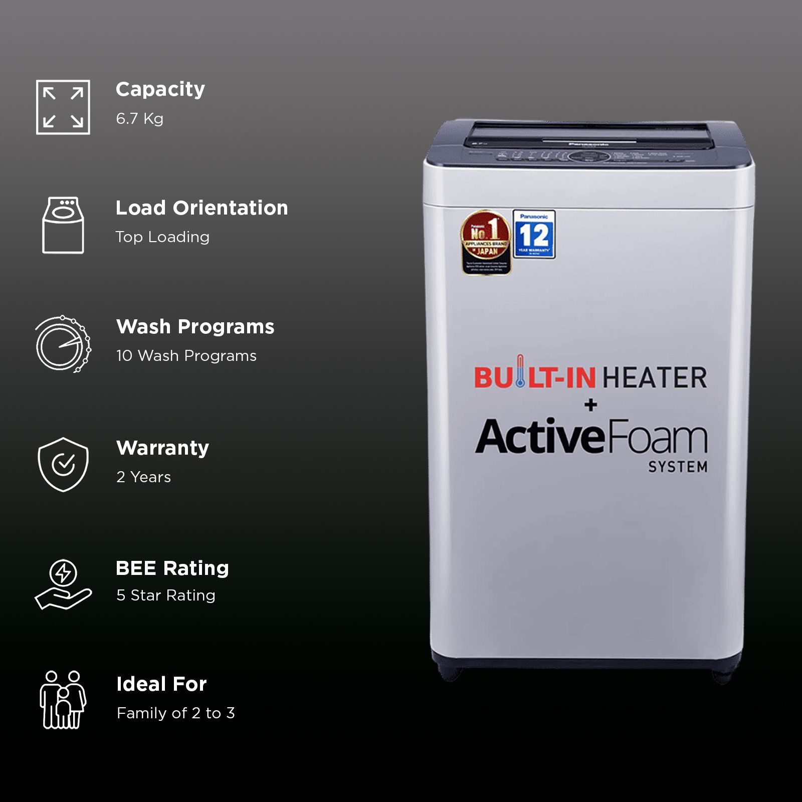 Panasonic 6.7 Kg Fully Automatic Top Loading Washing Machine (NA-F67BH8MRB, Middle Free Silver)_3
