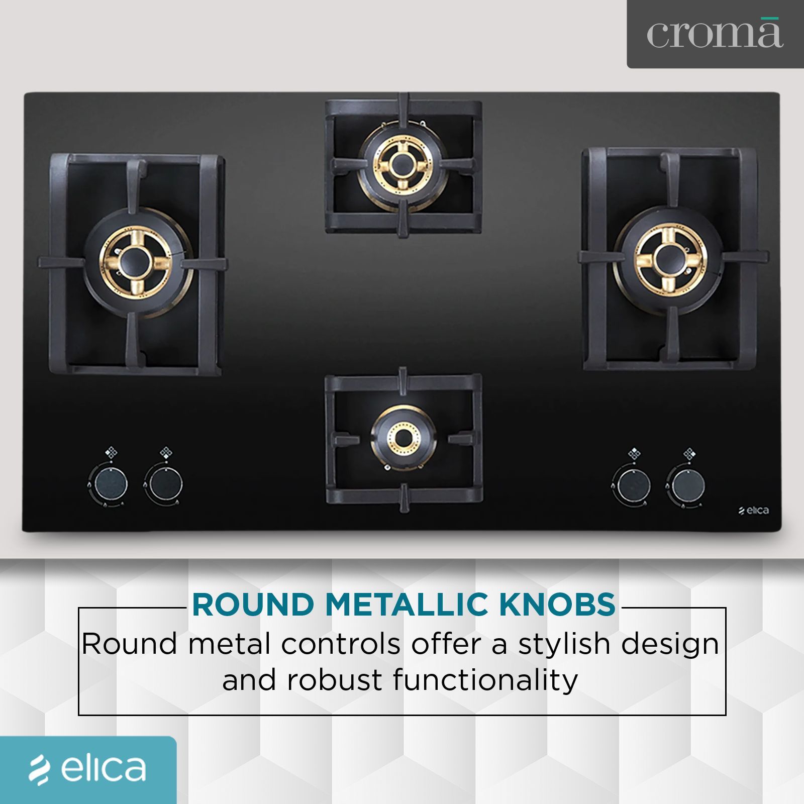 Elica PRO FB MFC 4B 91 DX FFD Glass Top 4 Burner Automatic Electric Hob (Round Metallic Knob, Black)_7