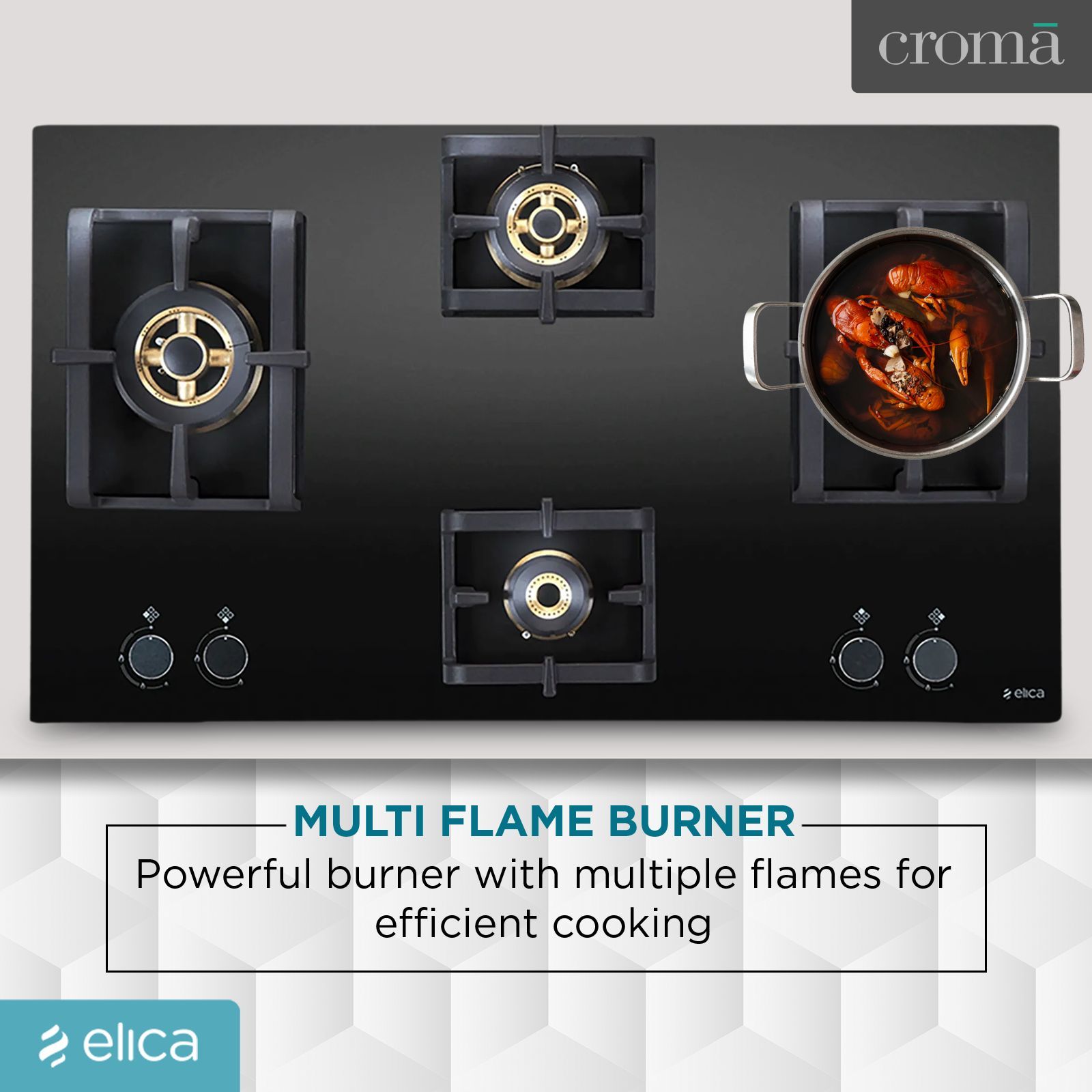 Elica PRO FB MFC 4B 91 DX FFD Glass Top 4 Burner Automatic Electric Hob (Round Metallic Knob, Black)_8