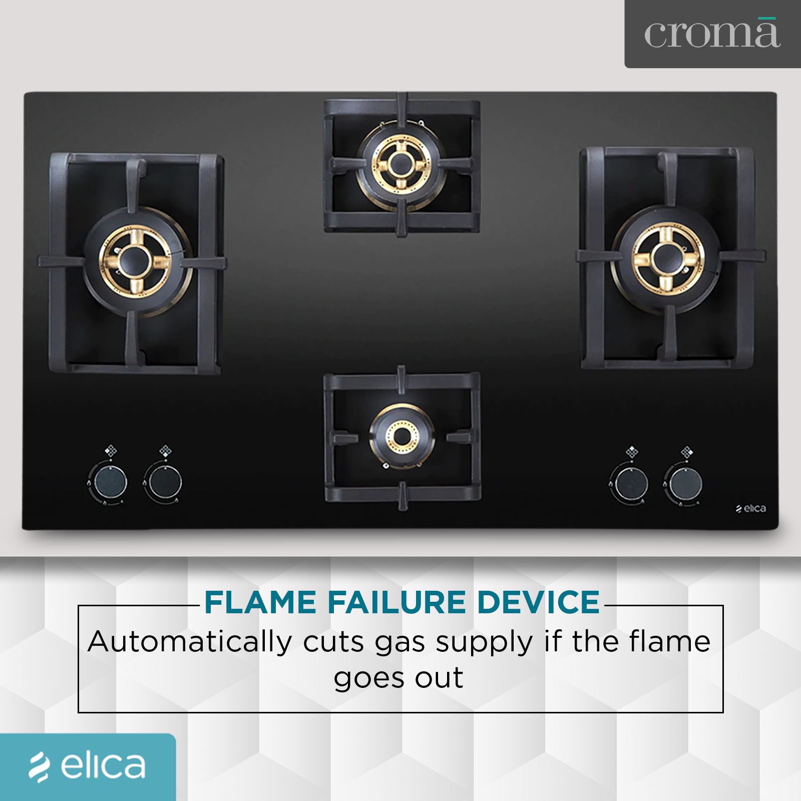 Elica PRO FB MFC 4B 91 DX FFD Glass Top 4 Burner Automatic Electric Hob (Round Metallic Knob, Black)_9