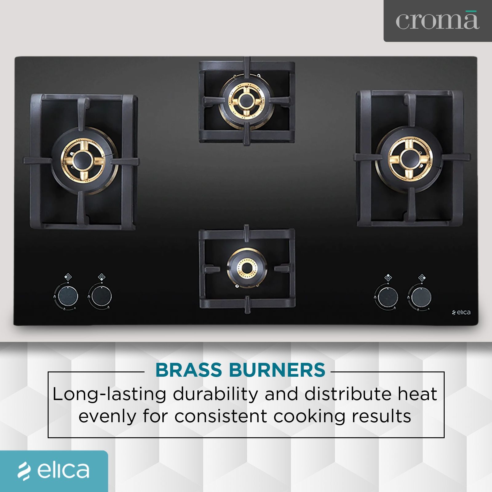 Elica PRO FB MFC 4B 91 DX FFD Glass Top 4 Burner Automatic Electric Hob (Round Metallic Knob, Black)_5