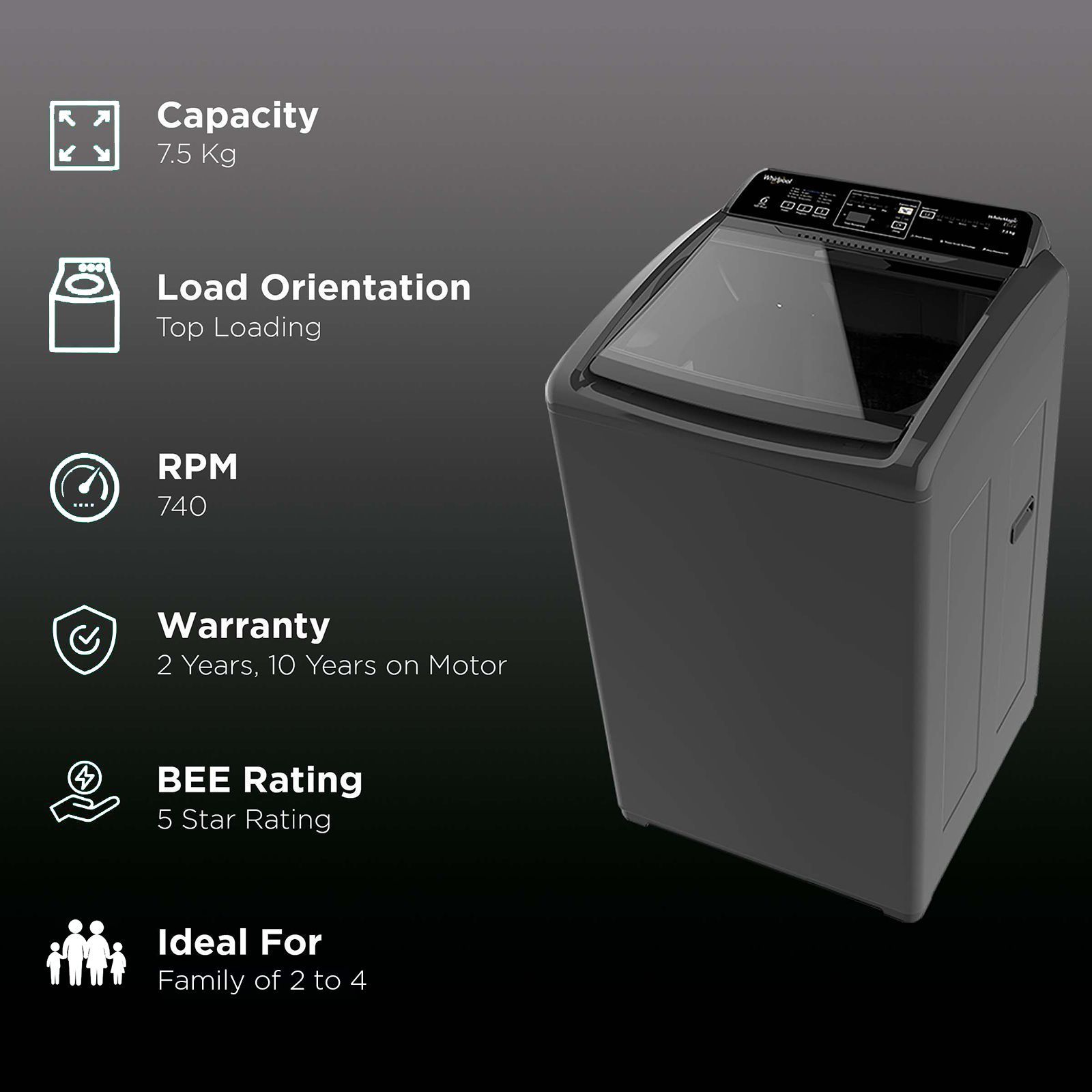 Whirlpool 7.5 kg 5 Star Fully Automatic Top Load Washing Machine (Whitemagic Elite, 31370, Lint Filter, Grey)_2
