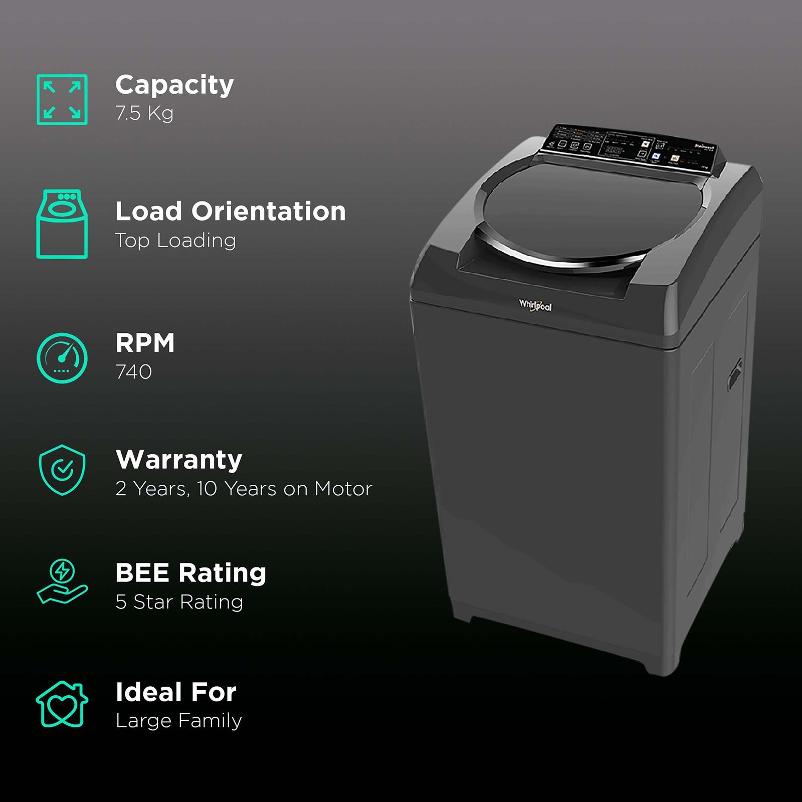 Whirlpool 7.5 kg 5 Star Fully Automatic Top Load Washing Machine (Stainwash Ultra, 31357, Lint Filter, Grey)_2
