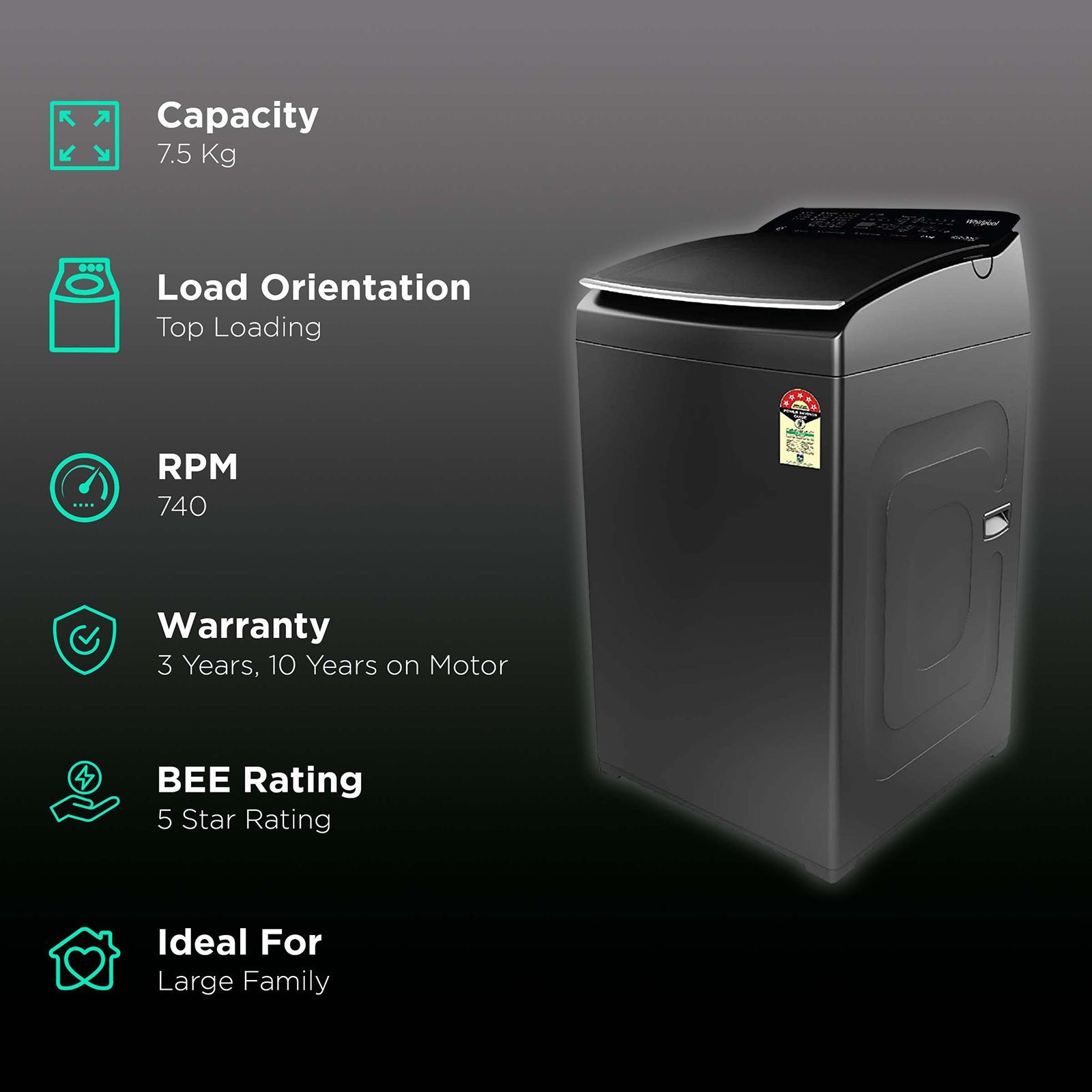 Whirlpool 7.5 kg 5 Star Fully Automatic Top Load Washing Machine (360 Degree Bloomwash Pro, 31403, In-Built Heater, Graphite)_2