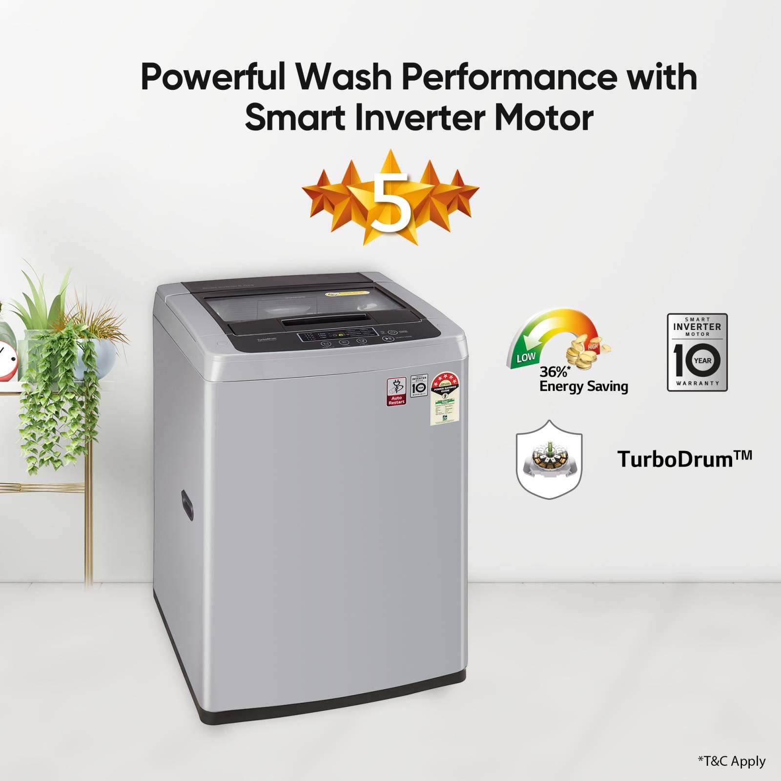 LG 6 kg 5 Star Inverter Fully Automatic Top Load Washing Machine (T65SKSF4Z.ASFQEIL, Turbo Drum, Middle Free Silver)_13