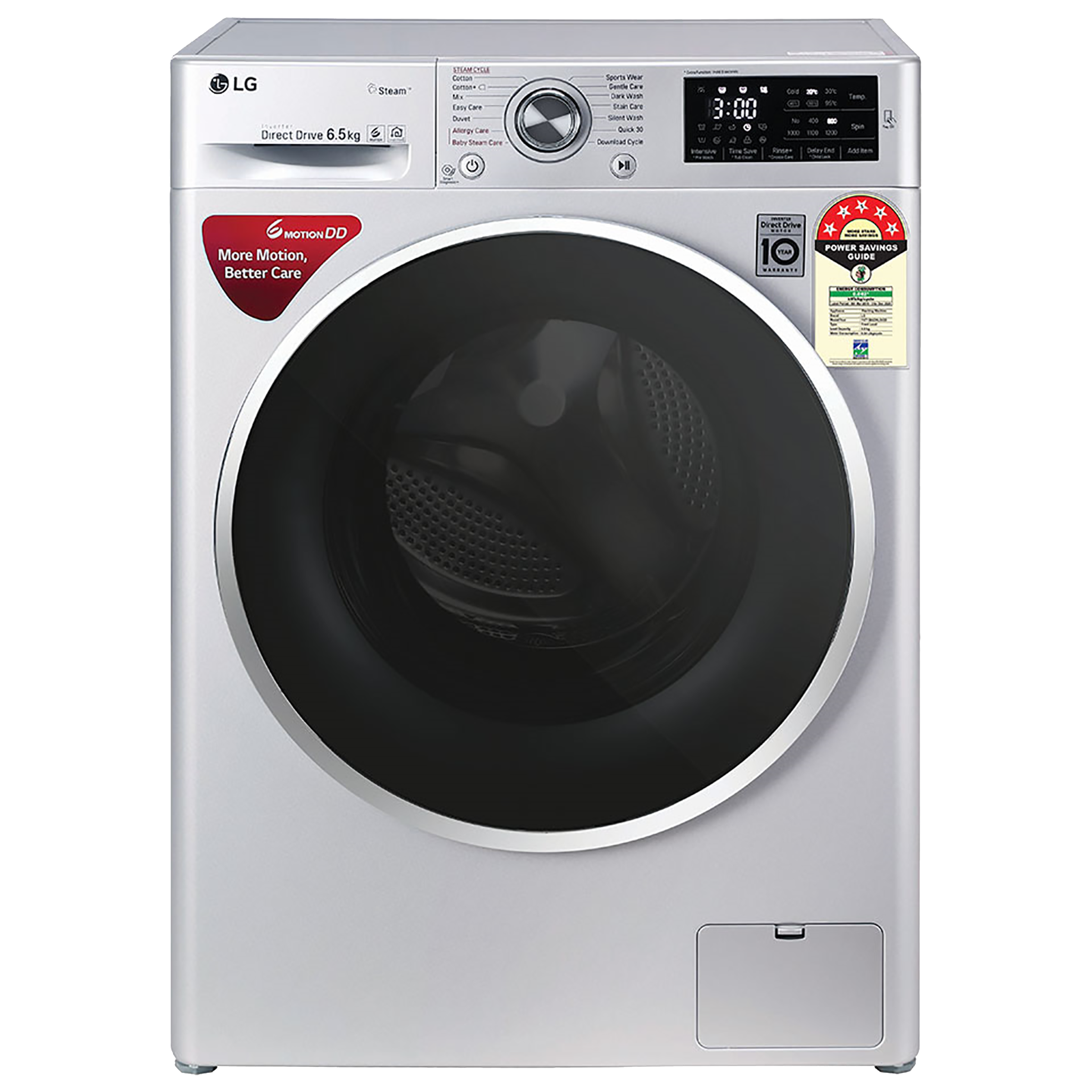 LG 6.5 kg 5 Star Inverter Fully Automatic Front Load Washing Machine (FHT1265ZNL.ALSQEIL, In-Built Heater, Luxury Silver)_1